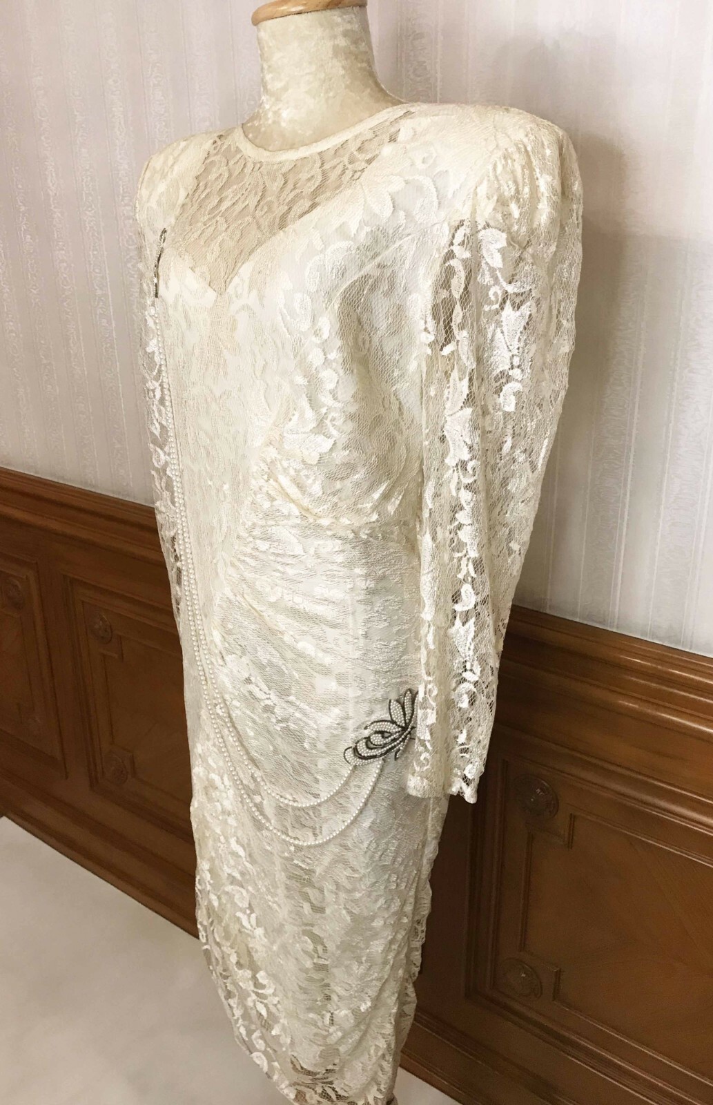 Vintage A La Carte California Lace Formal Party Dress Gown Ivory Sz 11/12 USA
