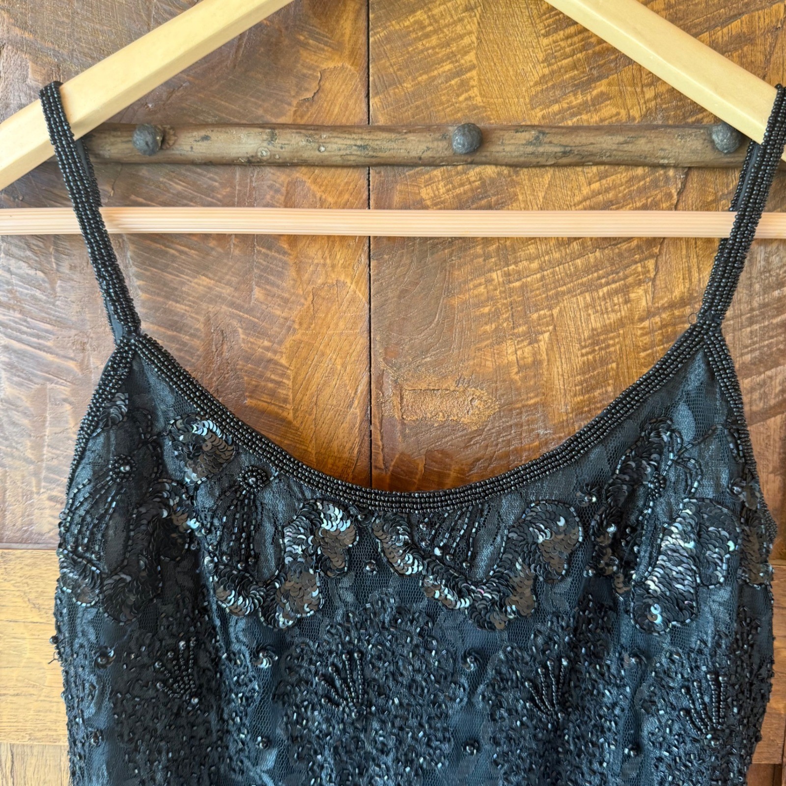Vintage Badge Black Beaded Sequin Lace Cocktail Wedding Dress Women Sz 7 Sheath