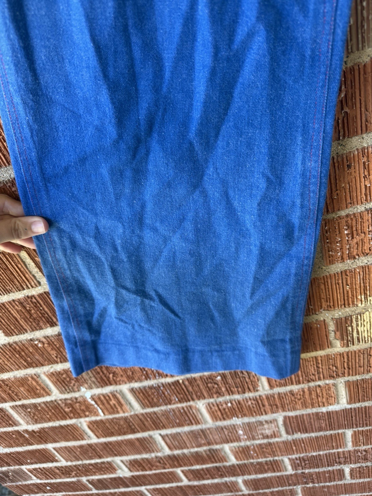 70s handmade super high rise denim flared with red trim