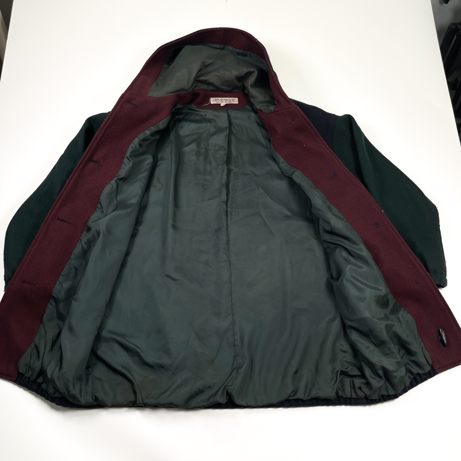 Vintage DonnyBrook Wool Coat Color block Jacket 90s Green Blue Red Hooded USA 14