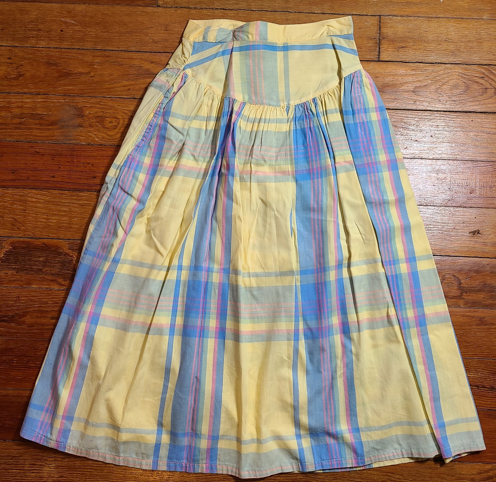 Vintage 70s/80s Santa Cruz Flat Front Plaid Skirt SZ 5 Cotton A-line Full Retro