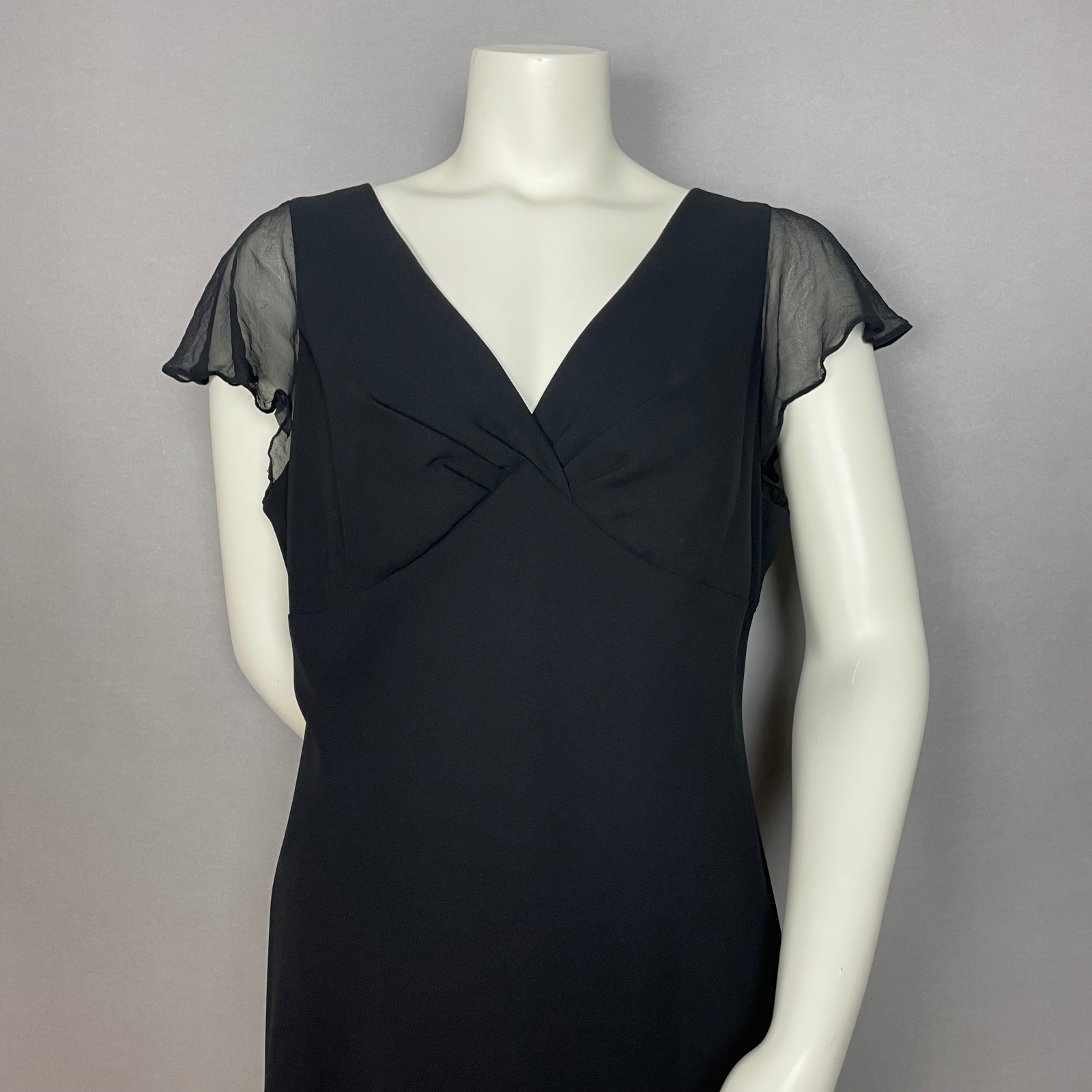 Vintage Jones New York Dress Midi Dress Women 16 Black Sheer Flutter Sleeve