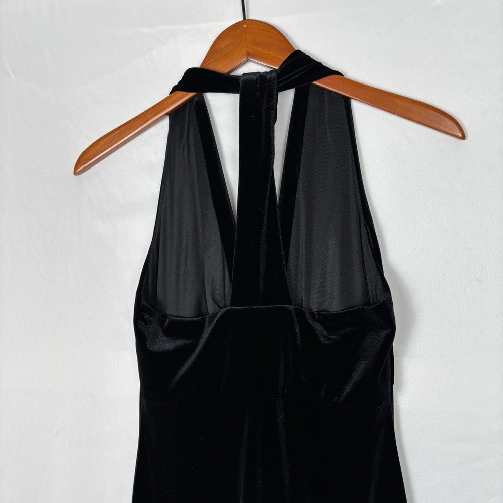 Vintage Mica Halter Velvet Maxi Dress Black Size 10 V Neck USA