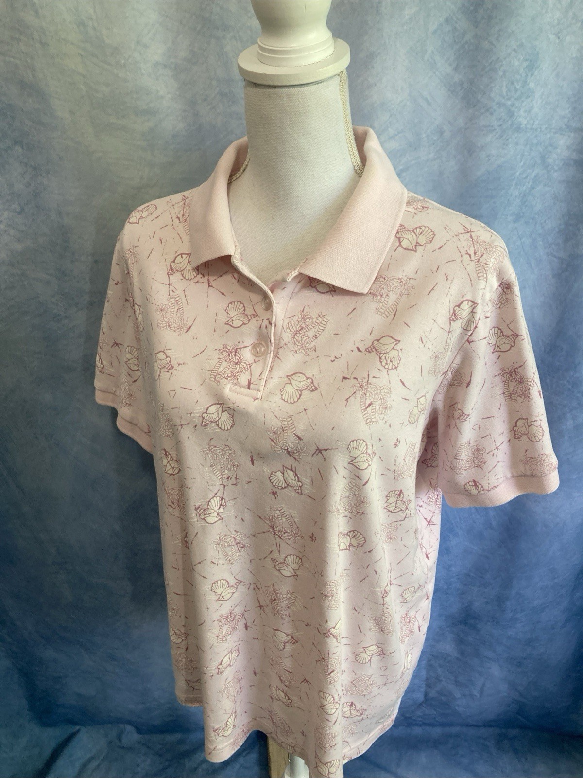 Vtg 90s Y2K KT Classics Keneth Too Pink Shell Polo Shirt Plus 2X Coastal Grandma