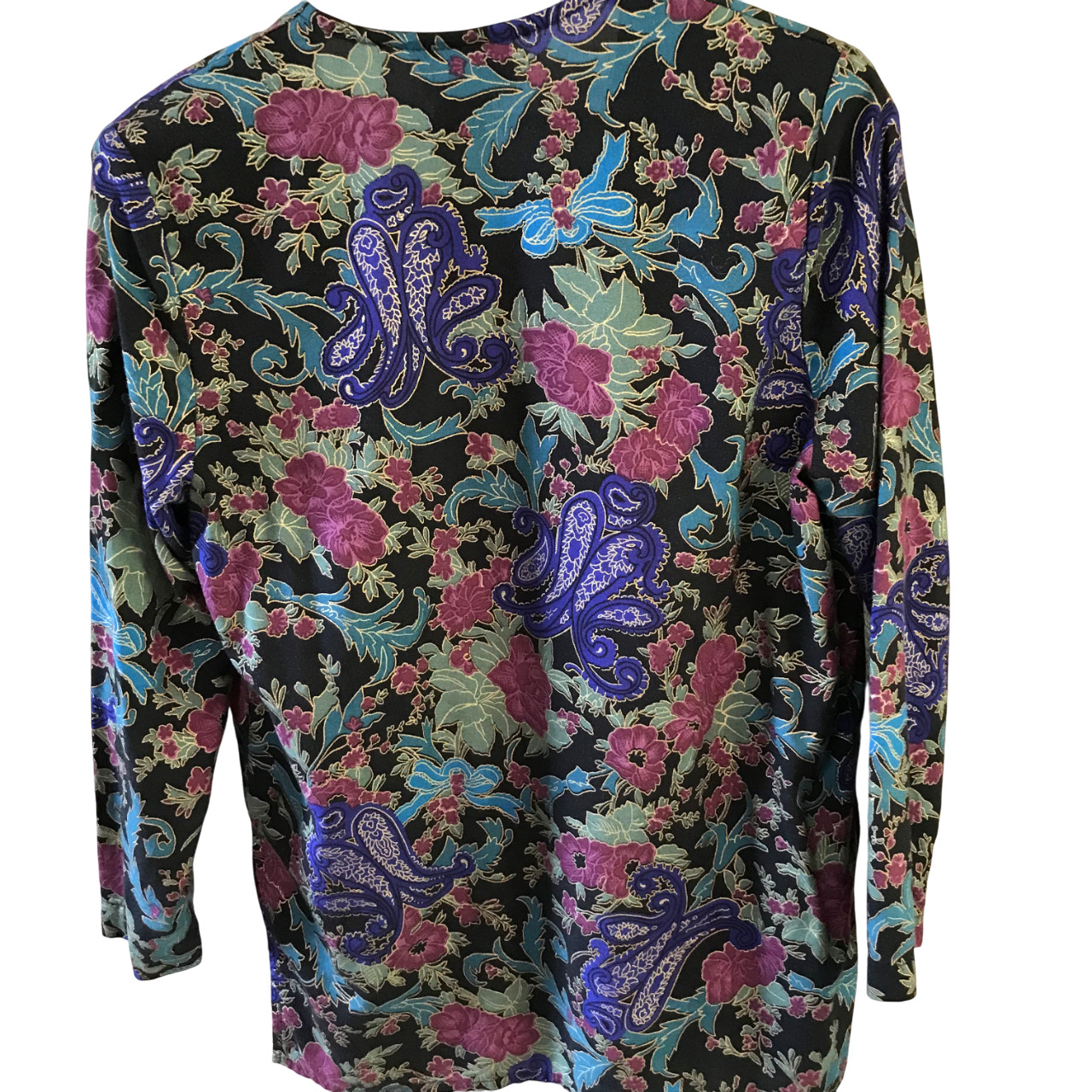 VTG 90s Leslie Fay Metallic Paisley Blouse, Multicolor Rayon Tunic Size Small