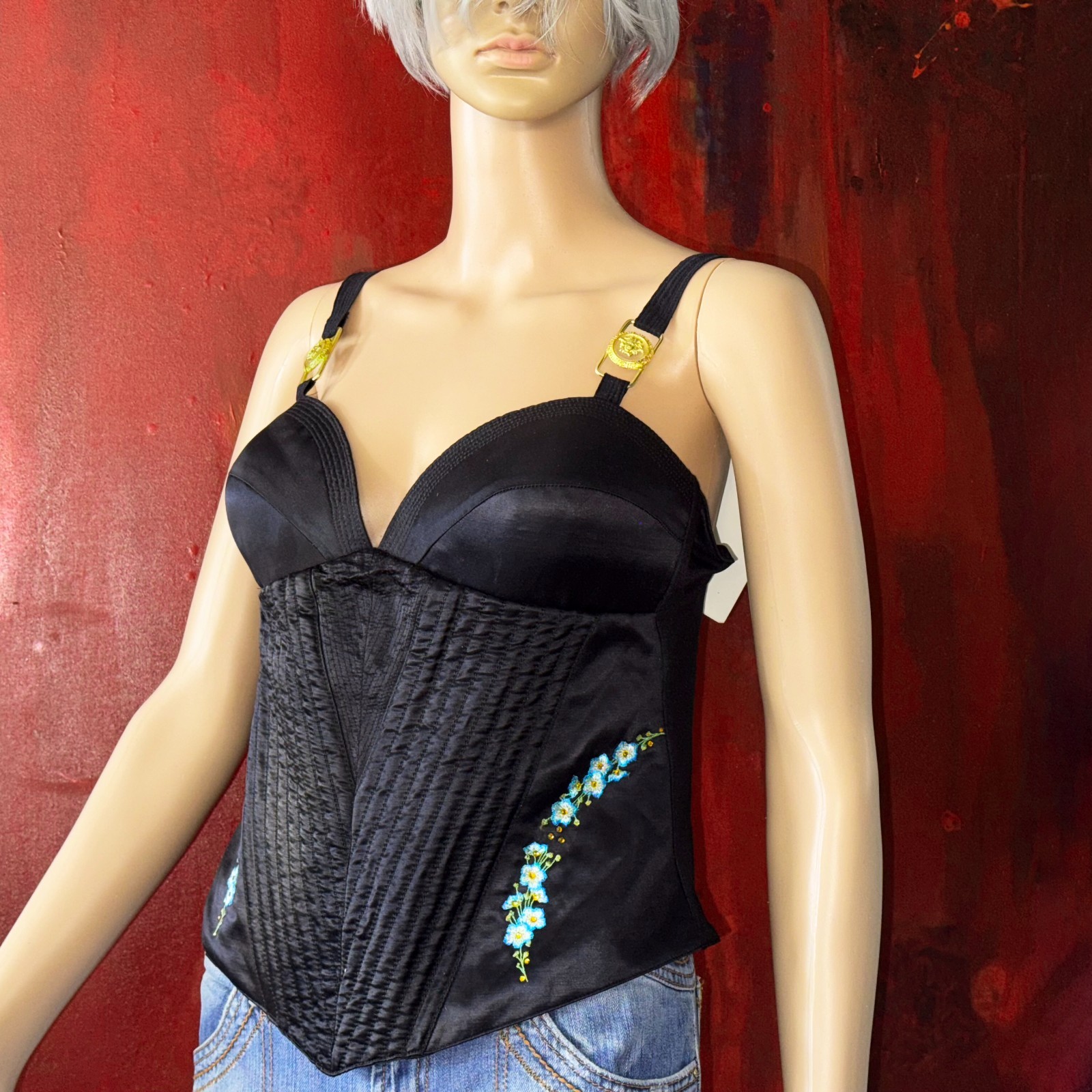 GIANNI VERSACE black Bustier size 46L from S/S 1995 GV VERSATILE COUTURE