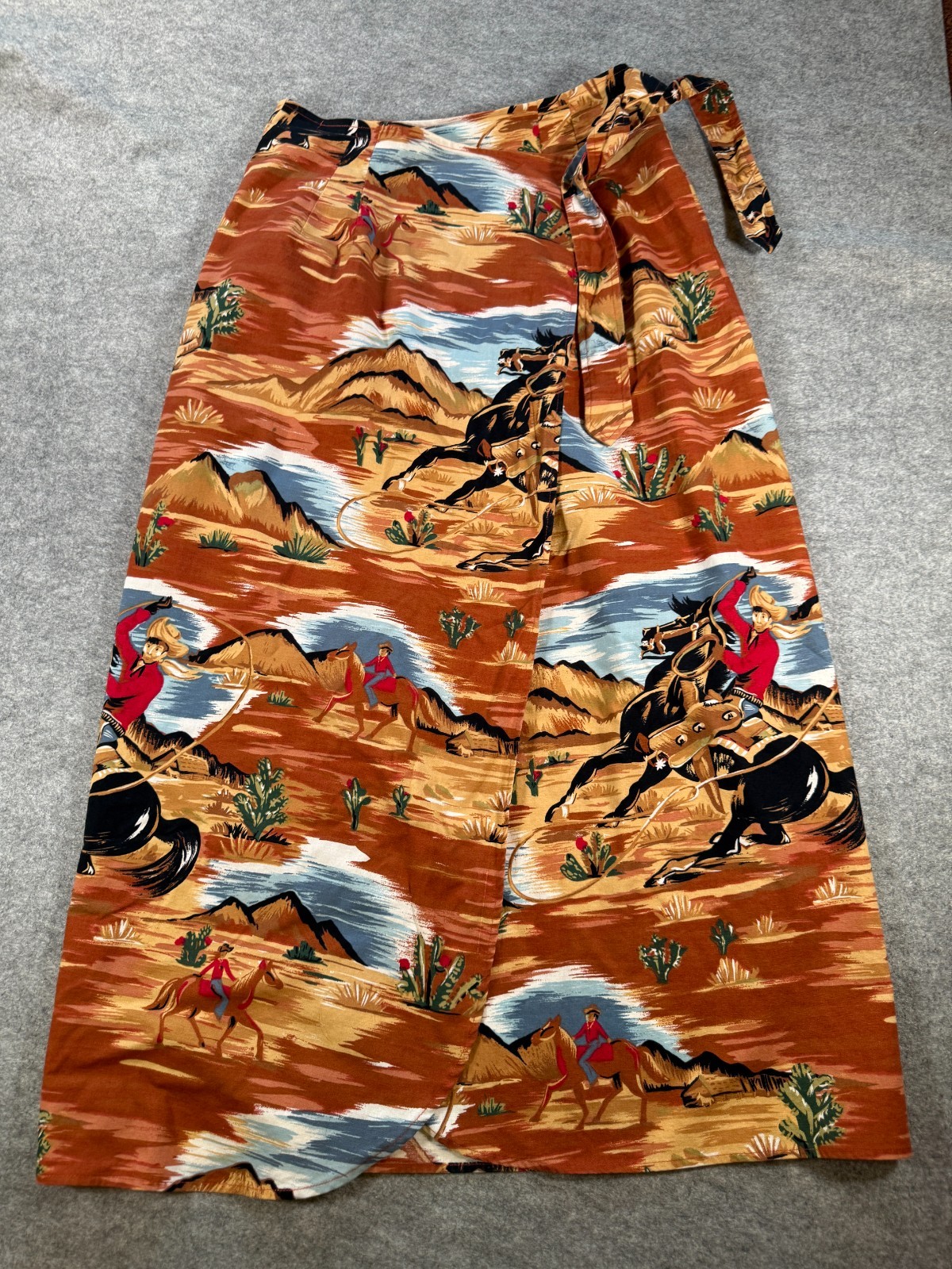 Vintage Gabriella’s Western Wrap Skirt L Cowboy Rodeo Southwestern 100% Cotton