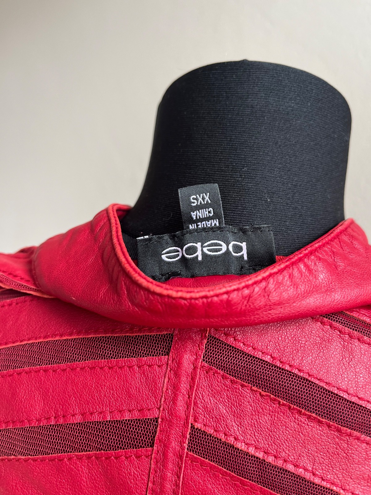 Vintage bebe Red Leather Mesh Paneled Cropped Moto Jacket Y2K Size XXS