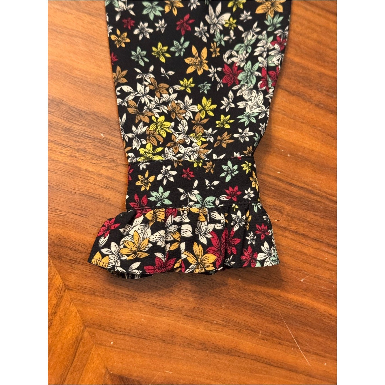 Topshop Floral Ruffle Mini Dress Black Multi Long Sleeve US 4 EU 36