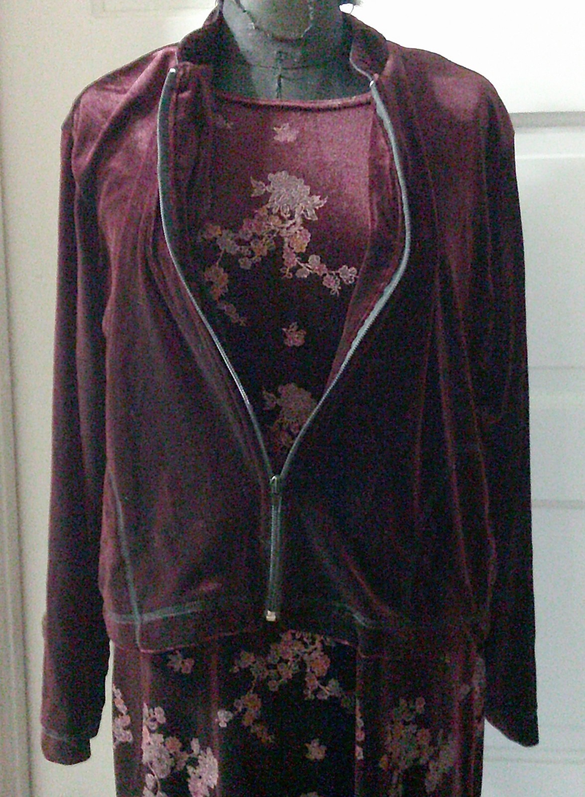 USA Made DRESSING CLIO Burgundy Floral Dress & Coordinating Jacket Velour PL