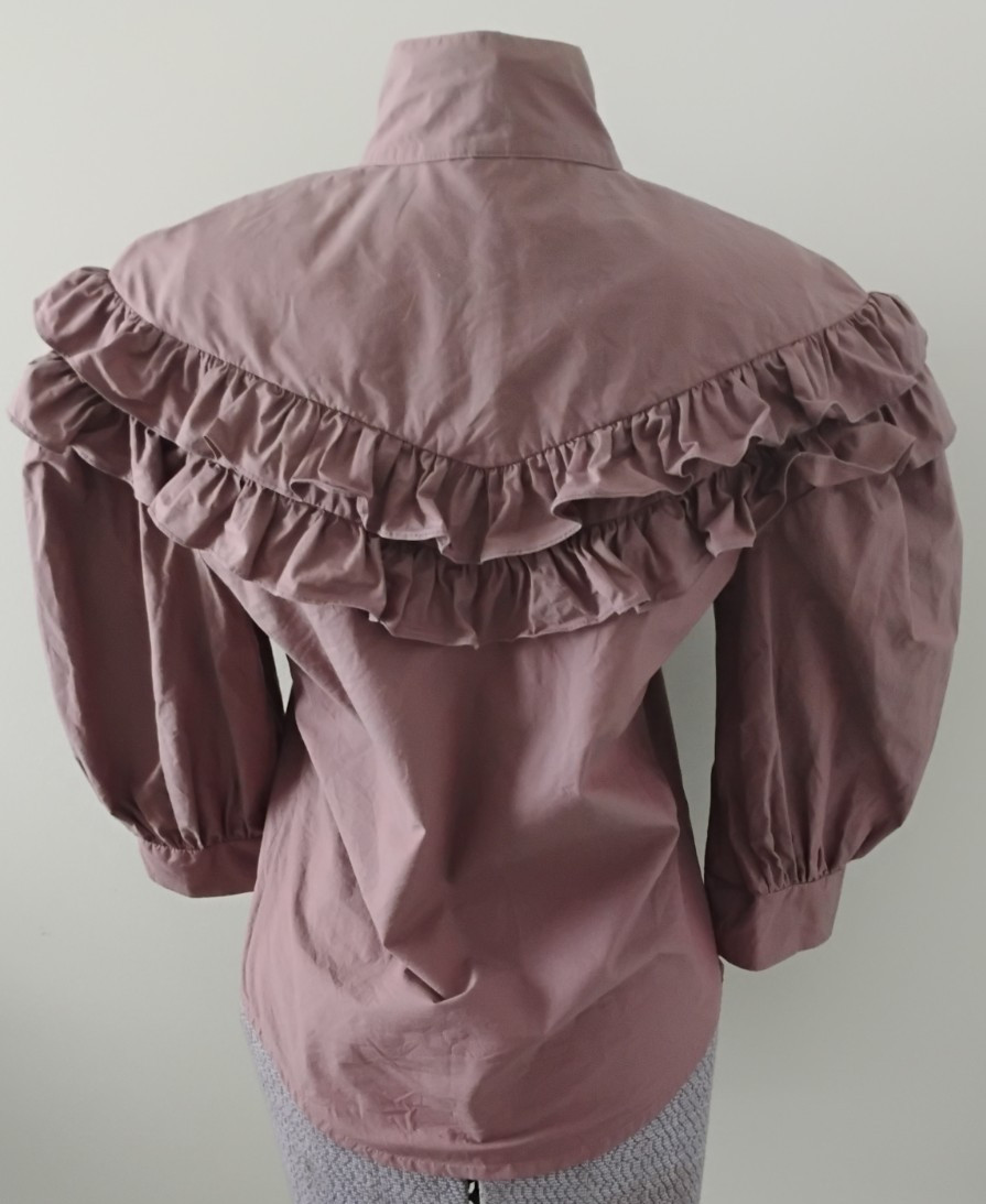 Vtg Janet Russo Ruffled Top Blouse Women’s 80’s Puff Sleeve High Neck 4 EC Mauve