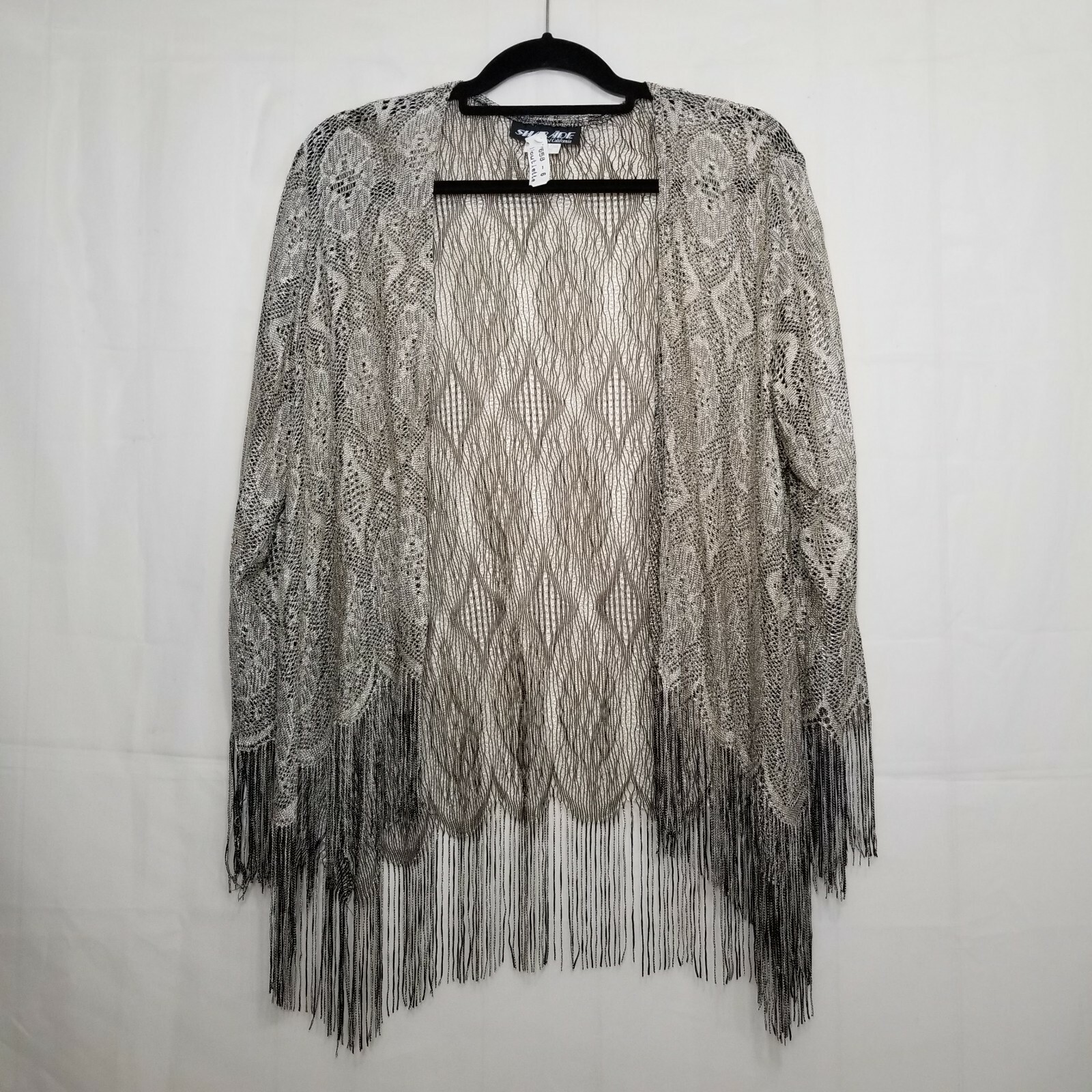 Vintage Sharade of California fringed boho cardigan taupe size 10P open front