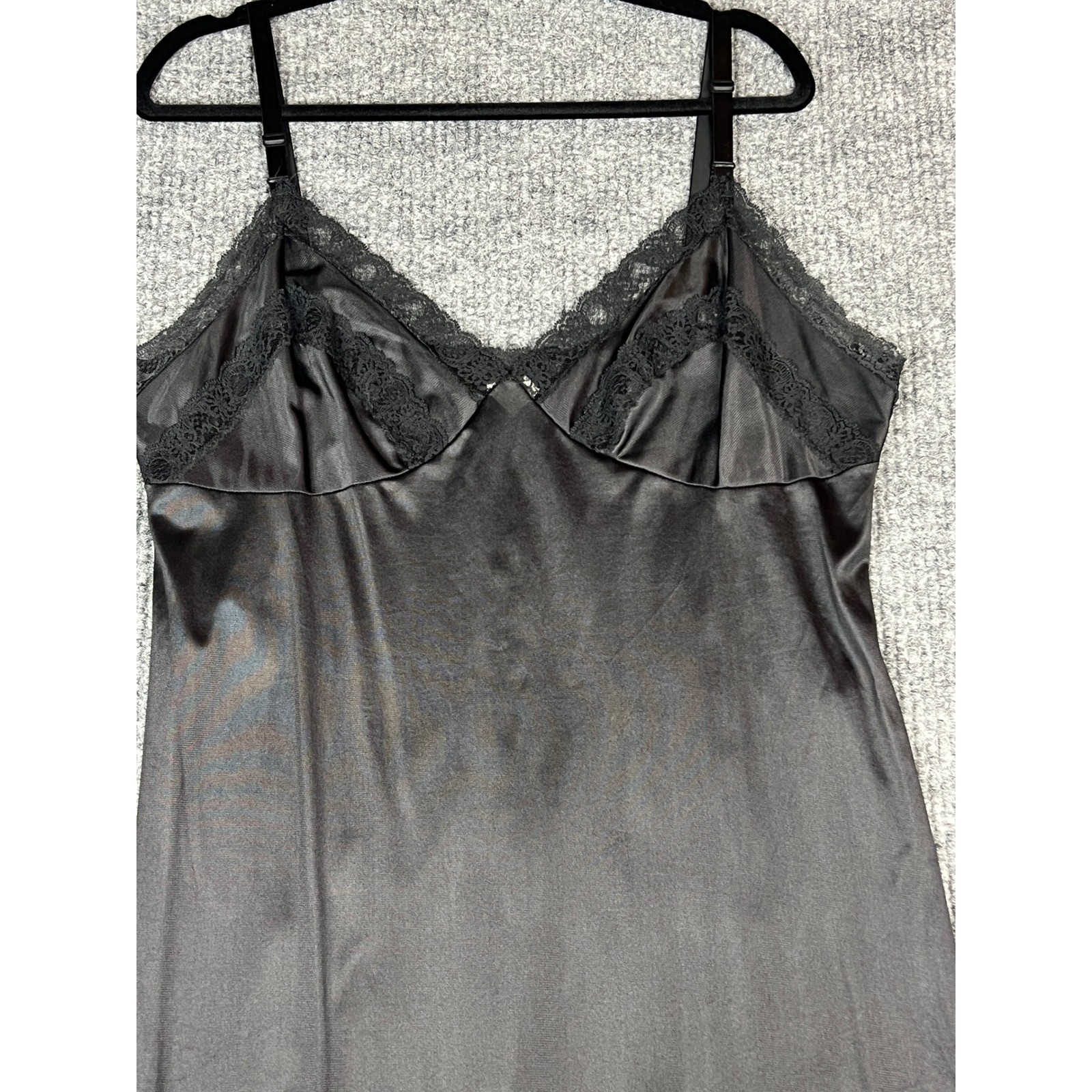 Movie Star Vintage Full Slip Dress Gothic Coquette Minimalist Black Nylon 40/L