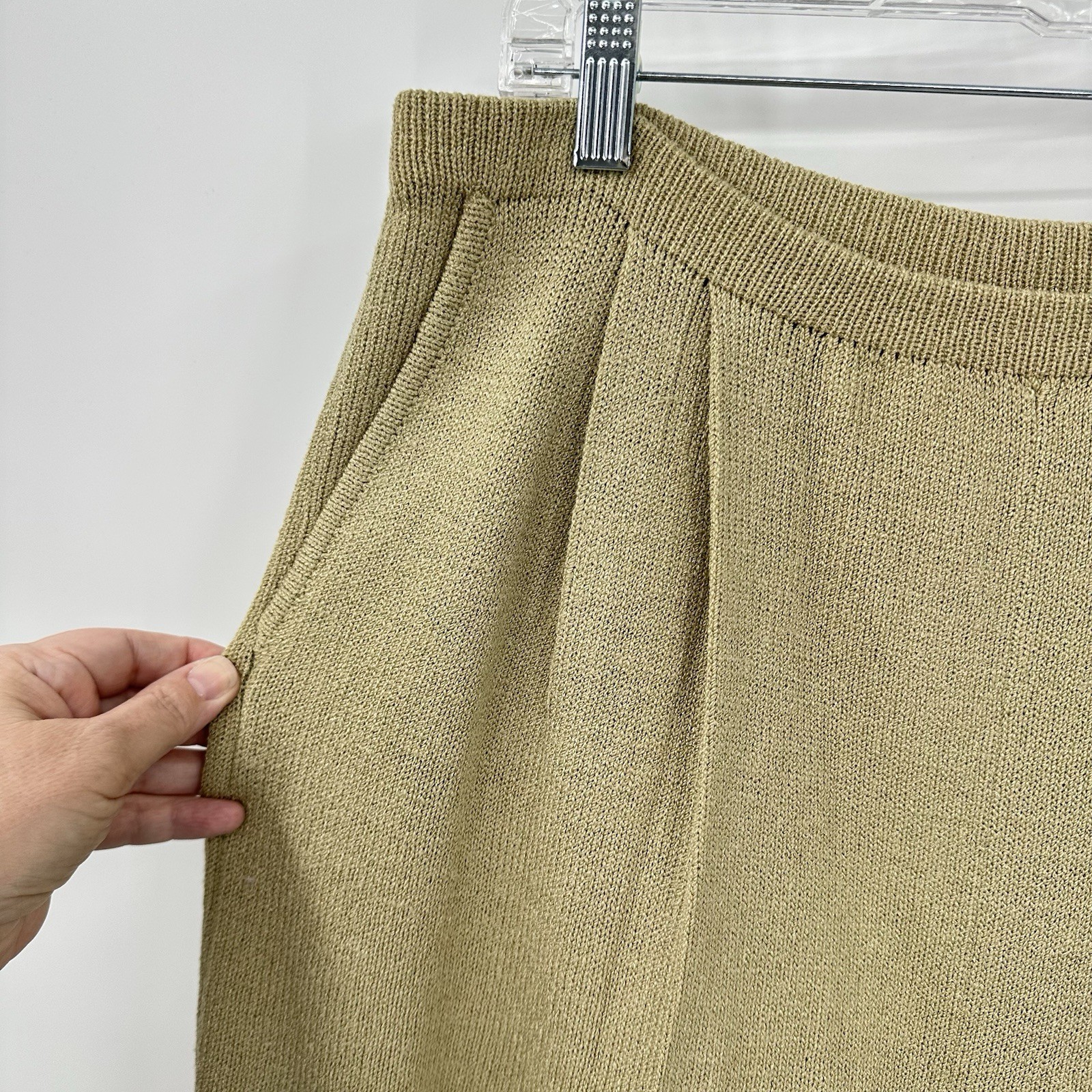 vintage HELEN HSU NY 2 piece knit pant set cardigan jacket XL tan 90s relaxed