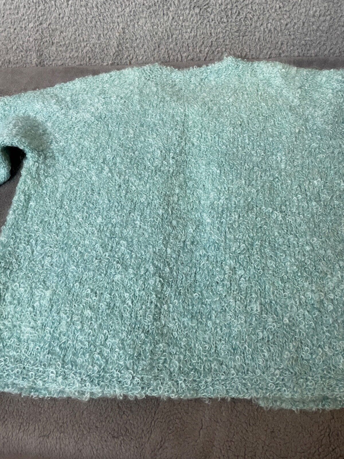 VTG Artisan Made Hand Knit Cardigan Sweater Womens S/M Aqua Pink Floral Nubby