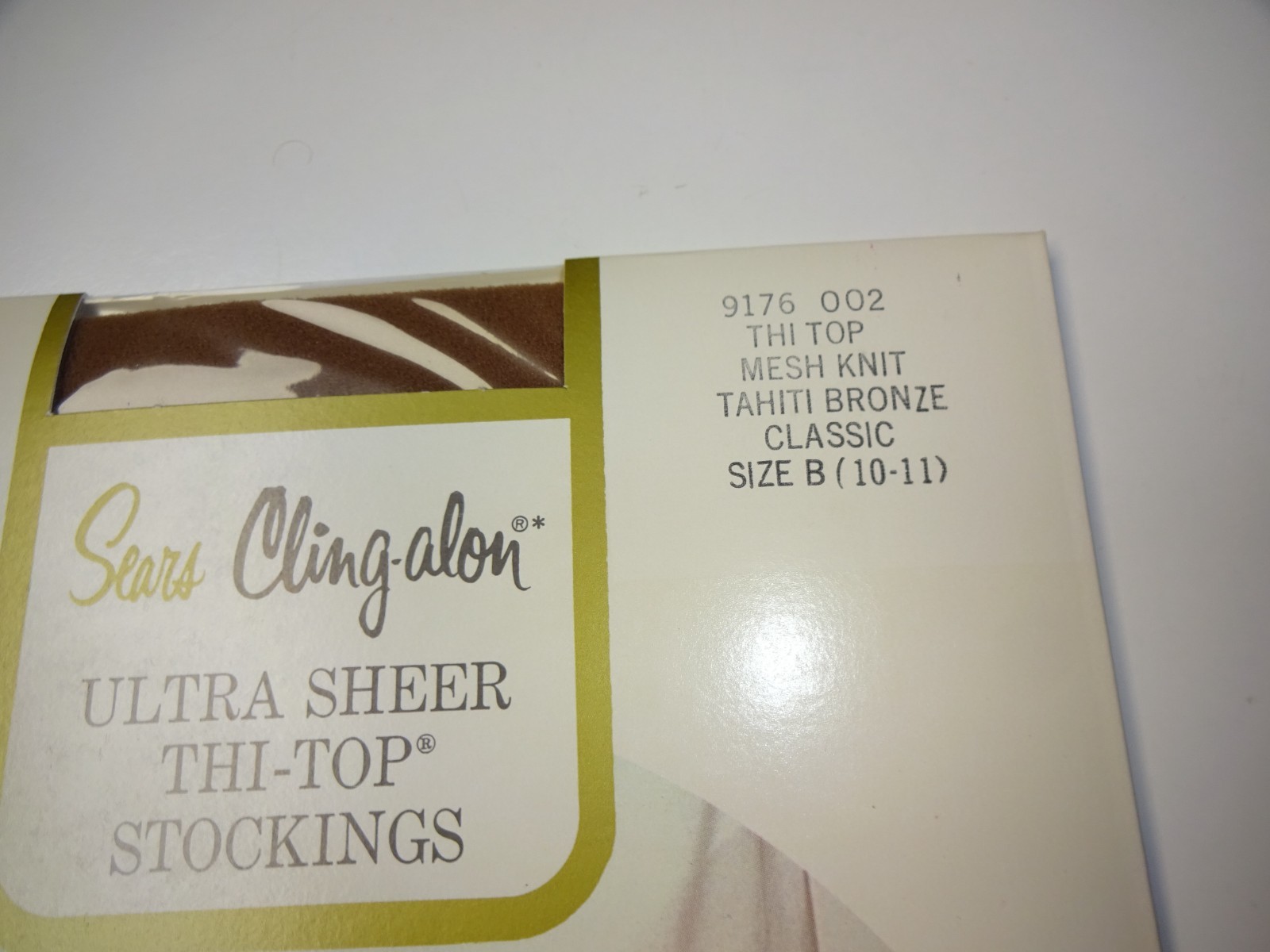 2 Pair Sears Cling-alon Ultra Sheer Thi-Top Stockings Size B 10-11 Tahiti Bronze