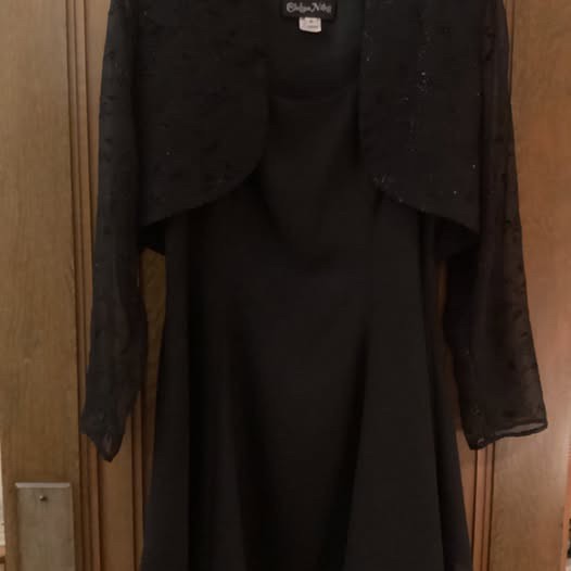 Vintage Sleeveless Black Formal Dress With Beaded Jacket Size 8 By Chelsea Nites