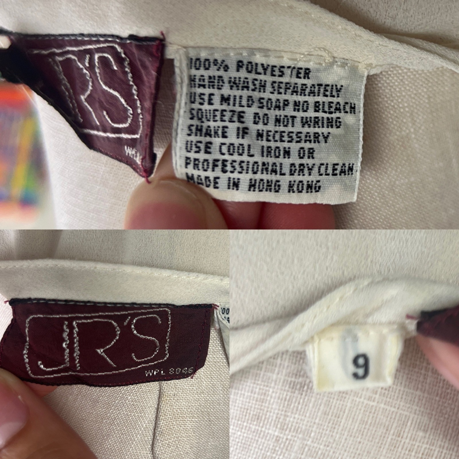 Vintage JR’s Cream Pleated Button Up Long Sleeve Blouse Size 9 Ivory Retro