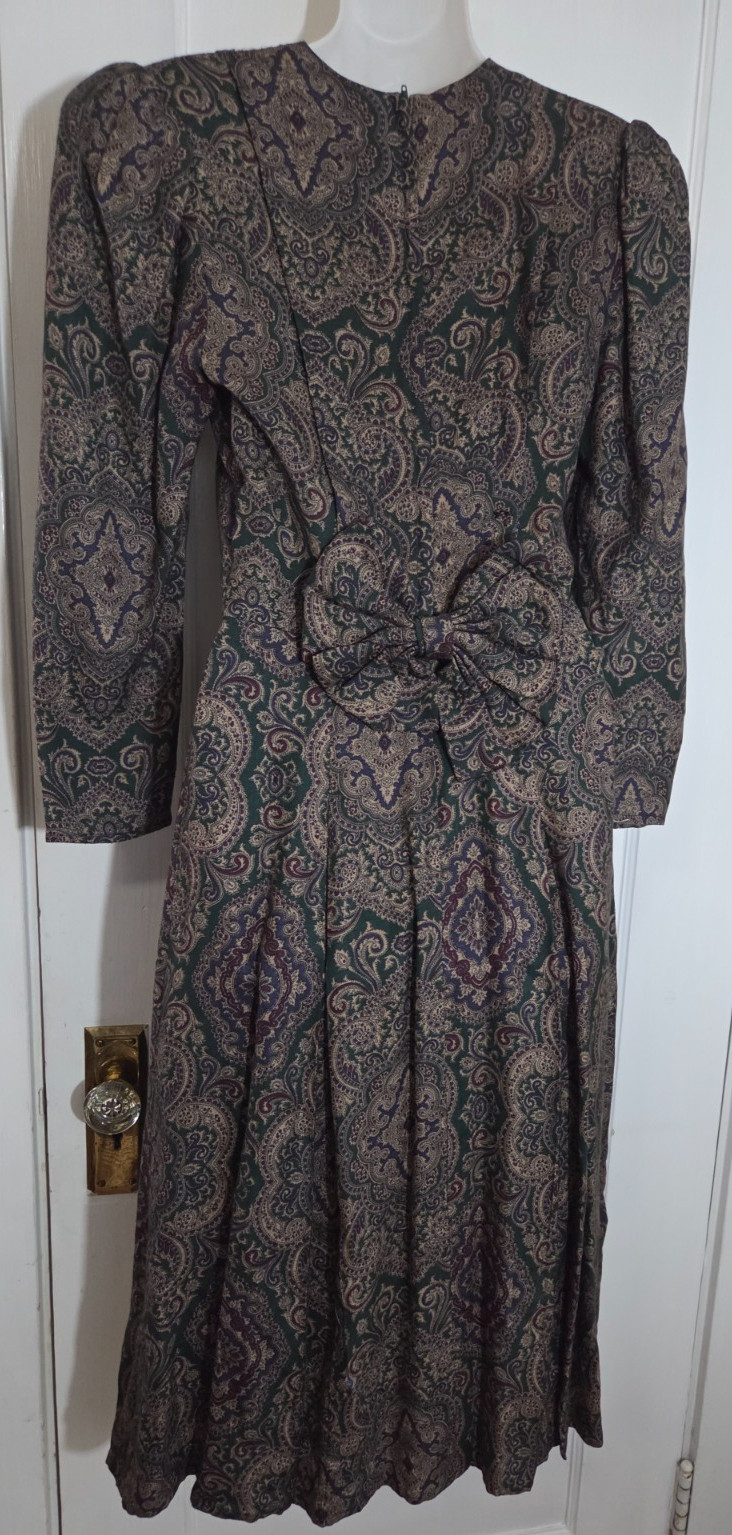 Vintage SCOTT McCLINTOCK Floral Midi Dress Lace Bib Victorian Cottagecore Size 4