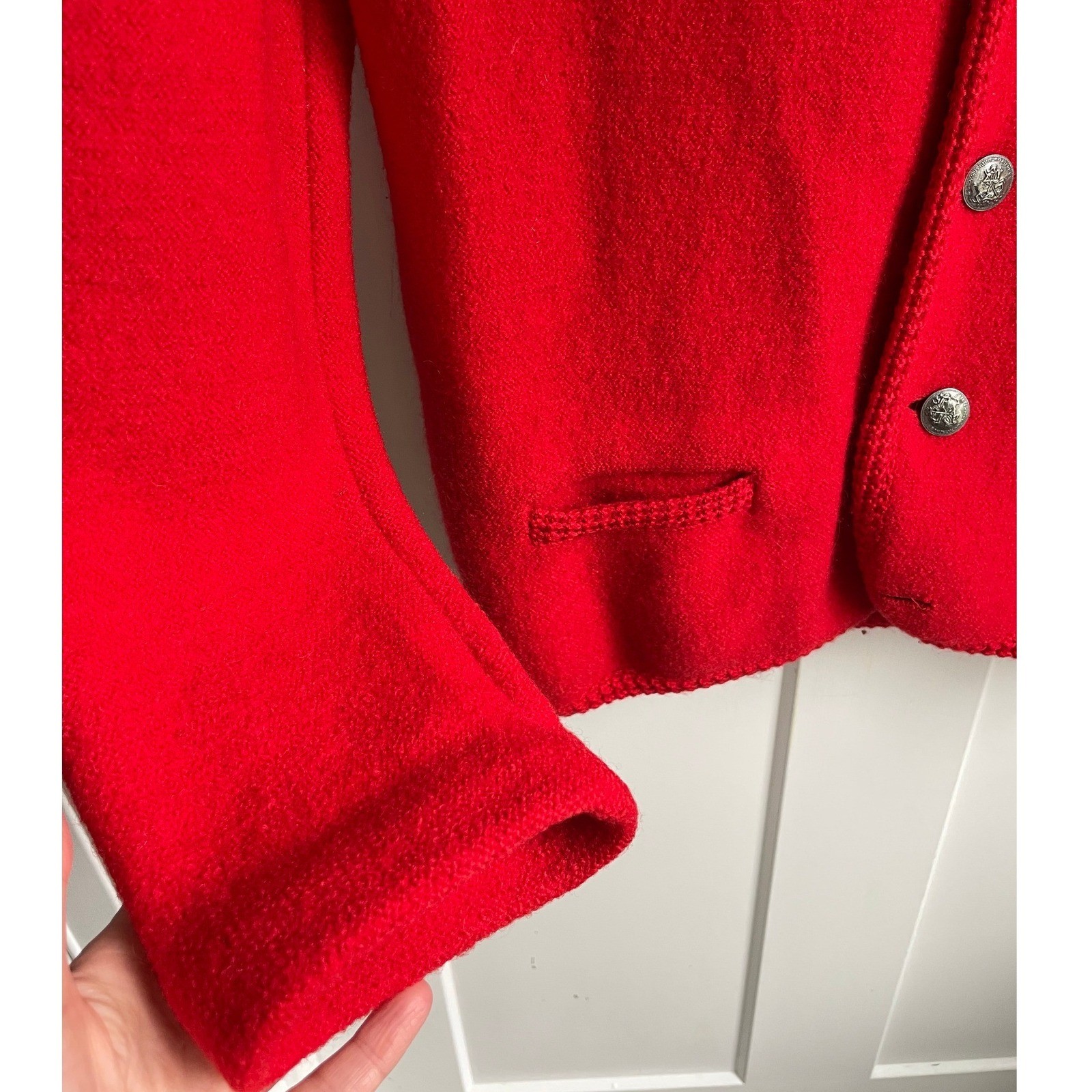 VTG Boiled Wool Jacket Bomber Cherry Red Bavarian Trachten St George Button L