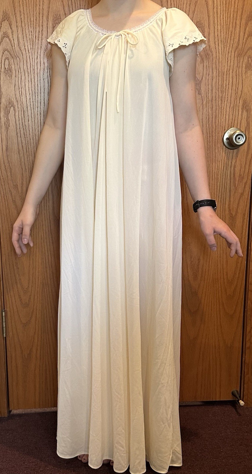 Vintage Miss Elaine Lady’s Nightgown Butter Long Maxi Union Tag Made In USA