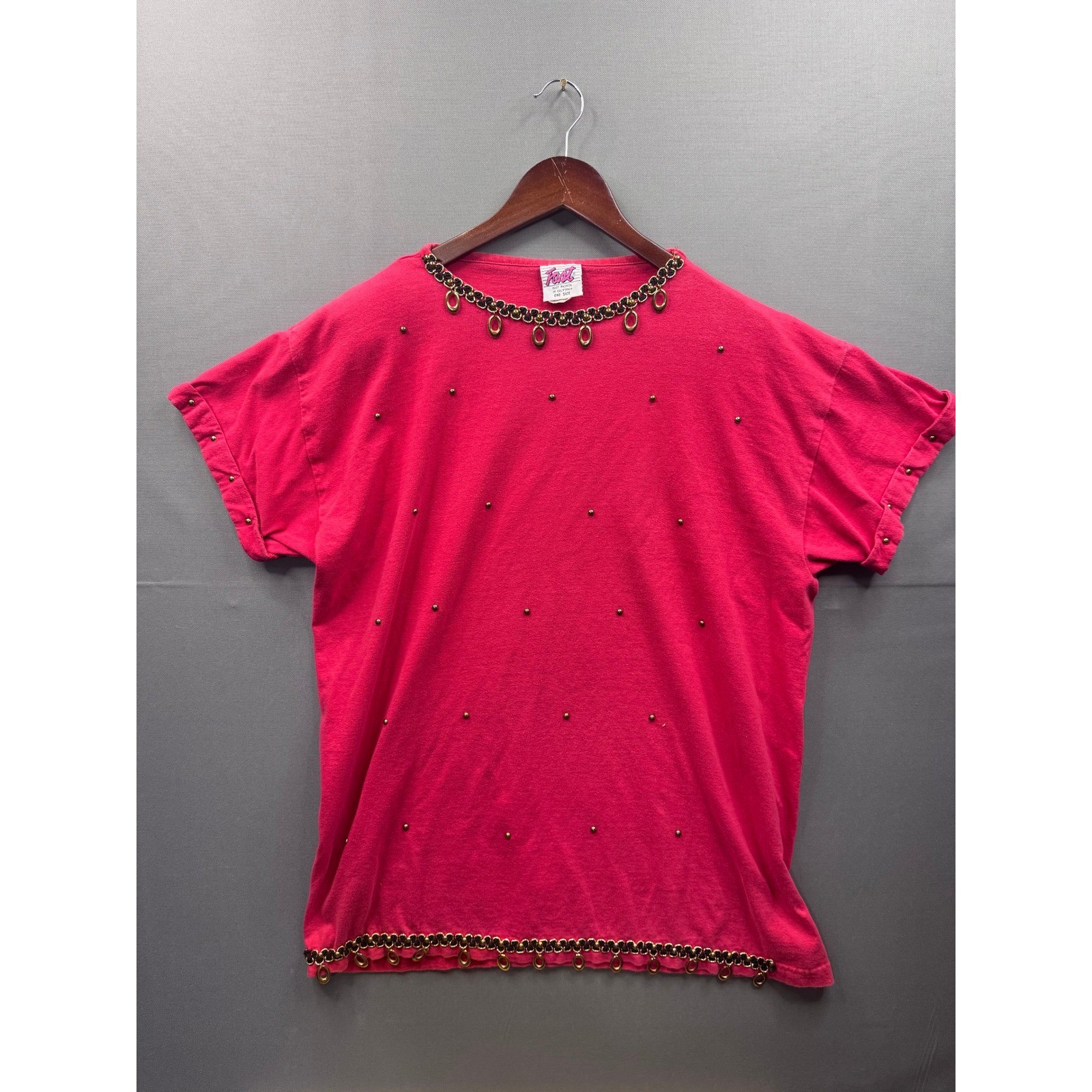 Fast Fashion of California Vintage Hot Pink Studded Charm Embellished Tee OS