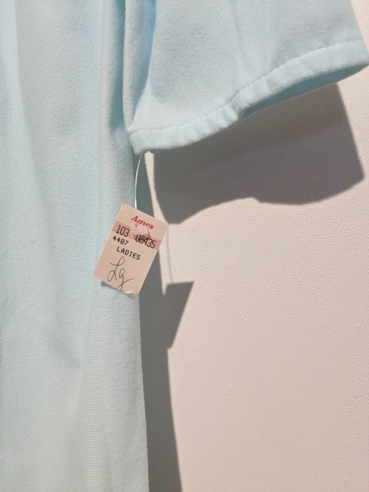 NOS Light Blue Nightgown Vintage 80s L High Neck Modest Lace Trim Full Length
