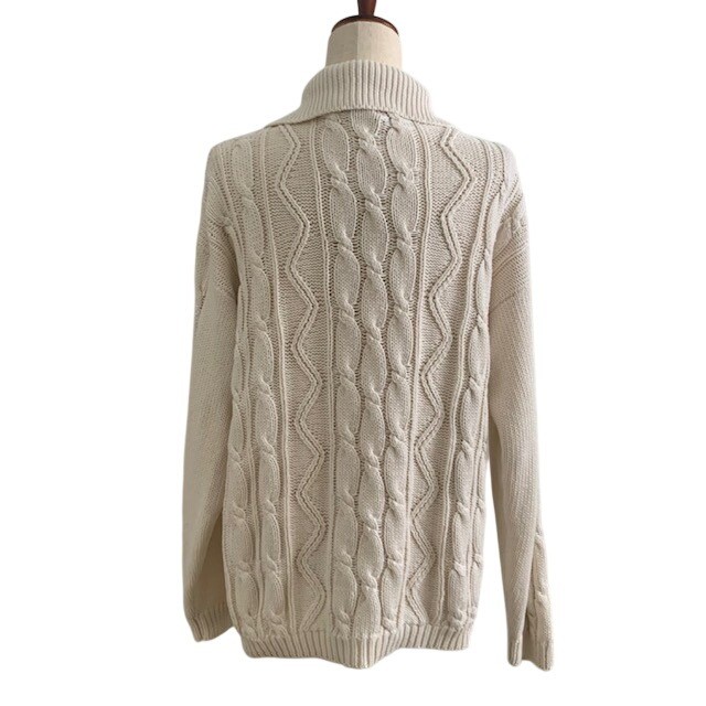 Vintage 90s Fisherman Sweater L Chunky Cable Knit Ramie Cotton Quiet Luxury