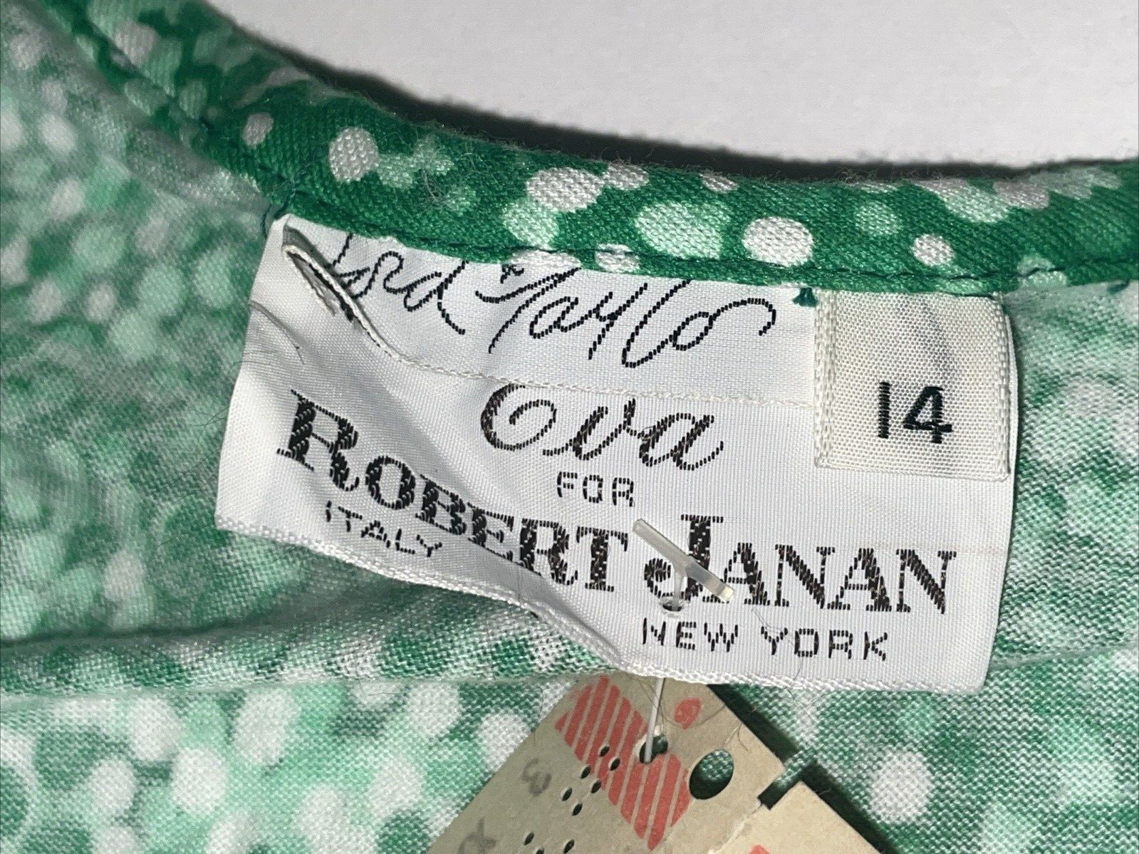 Vintage Eva Robert Janan 1970s Green Print Wrap Dress NOS NWT C-35″ 6 8