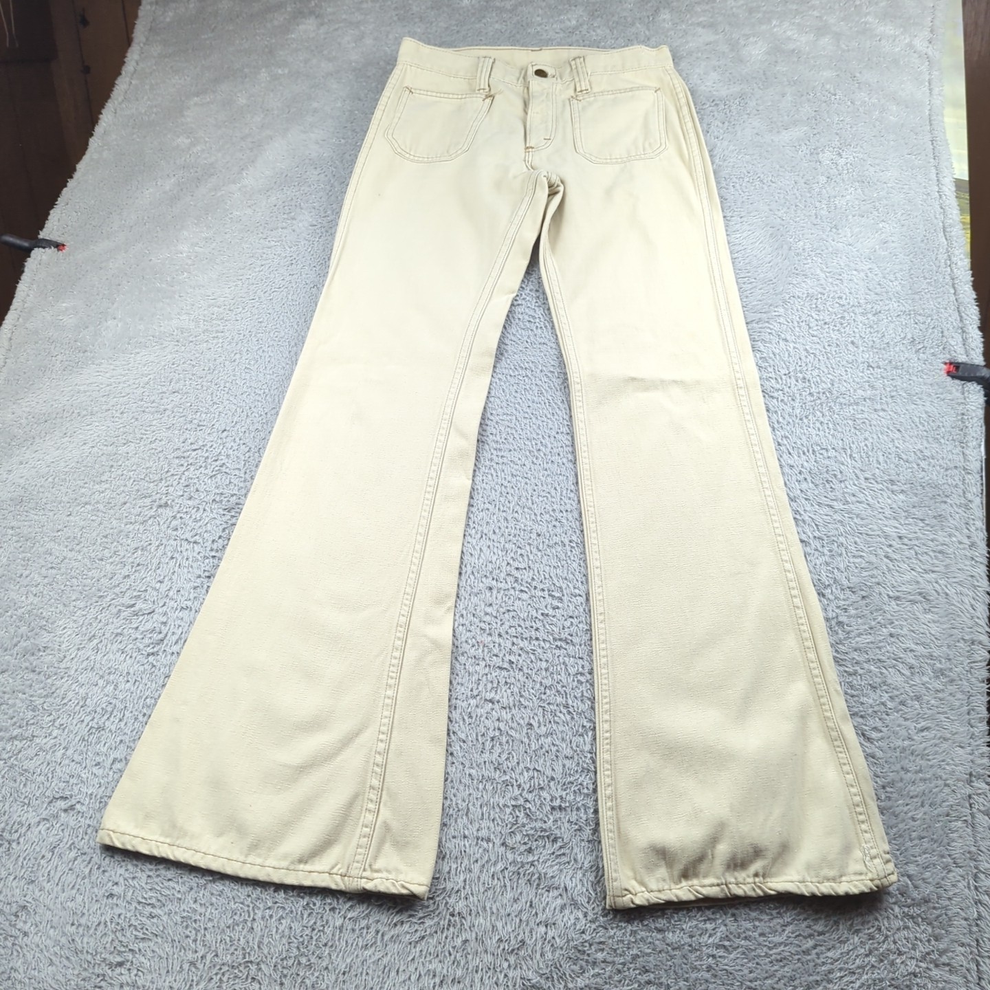 Vintage 1960s Lee Flares Pants Womens Meas 29×34 Beige Moleskin Bell Bottoms