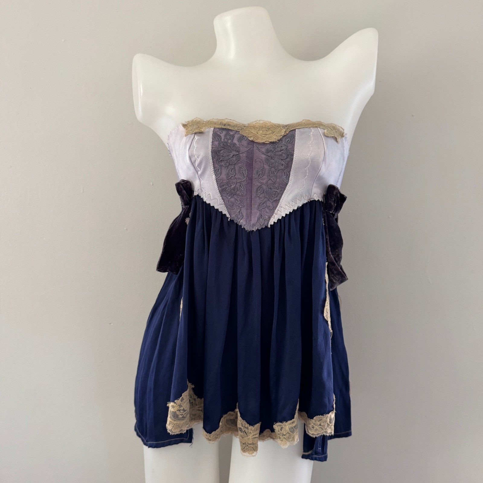 Y2K vtg CIGANA Slip Lace SILK UPCYCLED Girdle Strapless Top Skirt Regency DIY S