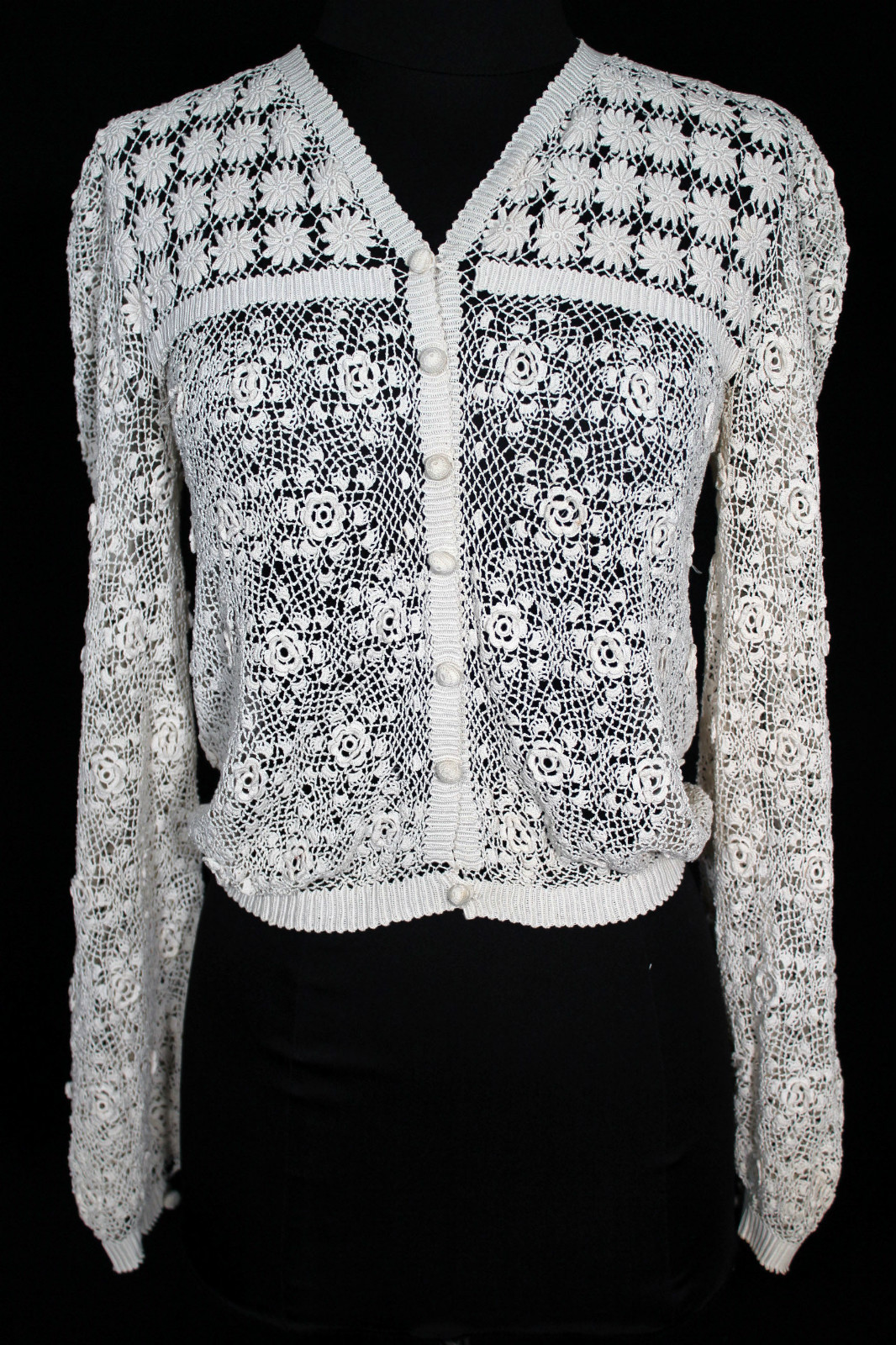 Exceptional French Edwardian Hand Made Crochet Lace blouse Size 36 Exc Cond