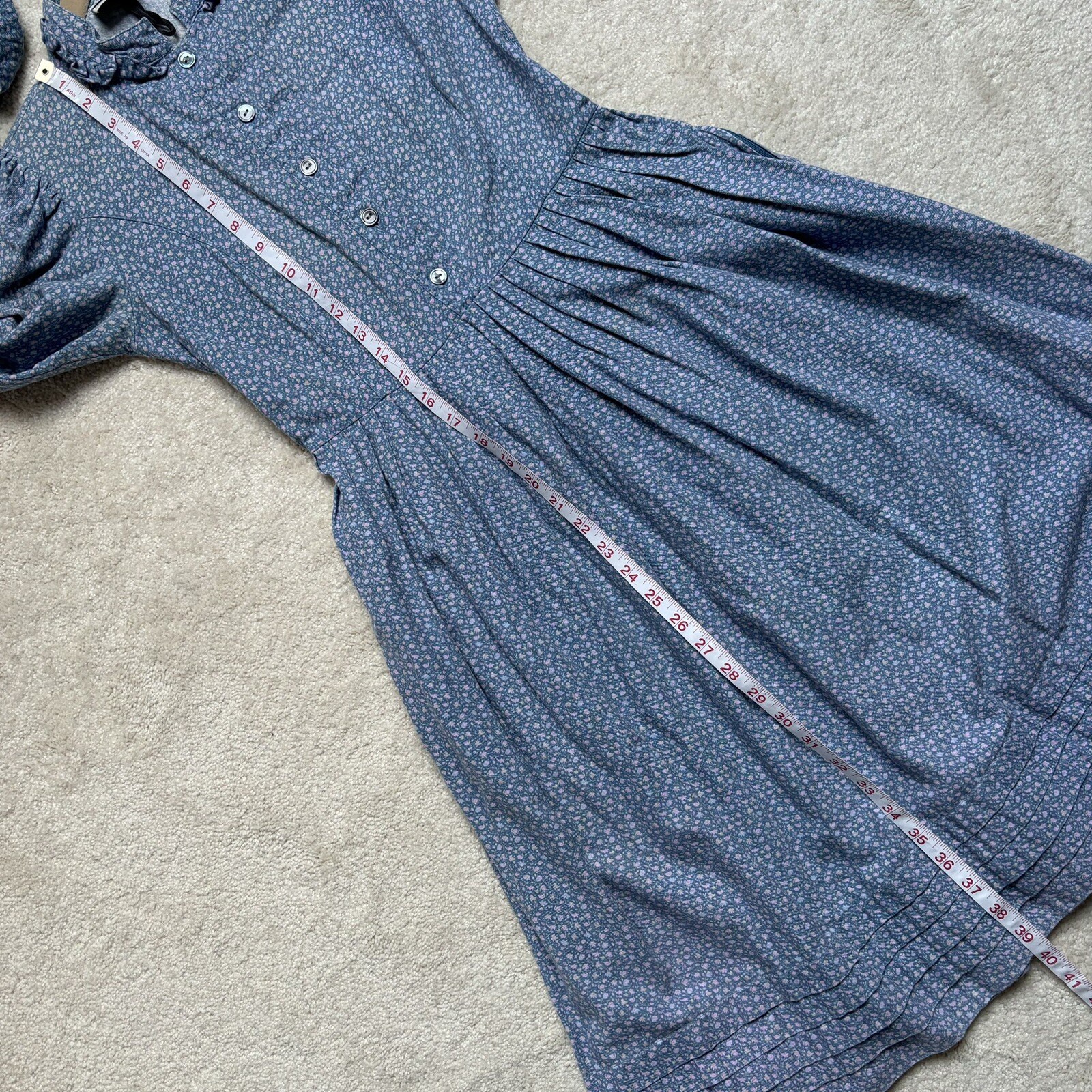 Vintage Laura Ashley Pink & Blue Ditsy Piecrust Dress Great Britain UK 12 US 10