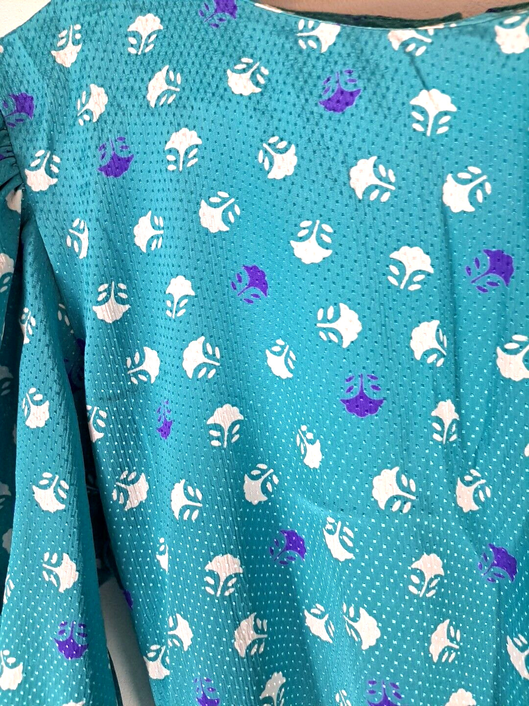 Vintage Womens Jos A Banks Dress Blouson Turquoise 1980s Pockets Size 12 Small