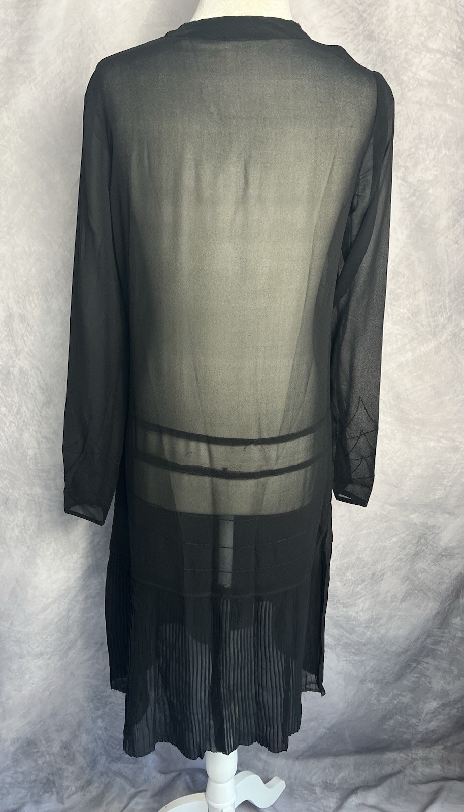 Vintage 1920s-early 1930s Black Chiffon Crepe Drop waist Dress Micropleat Skirt