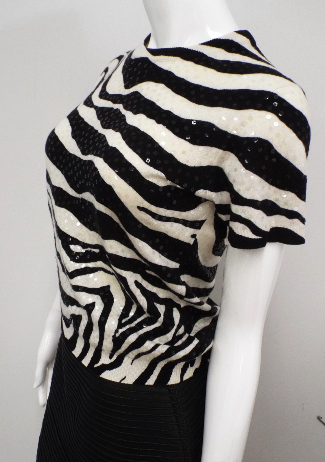 1990s Dolce & Gabbana Sequins Cashmere Zebra Sweater ITALY Size 44 Black & White