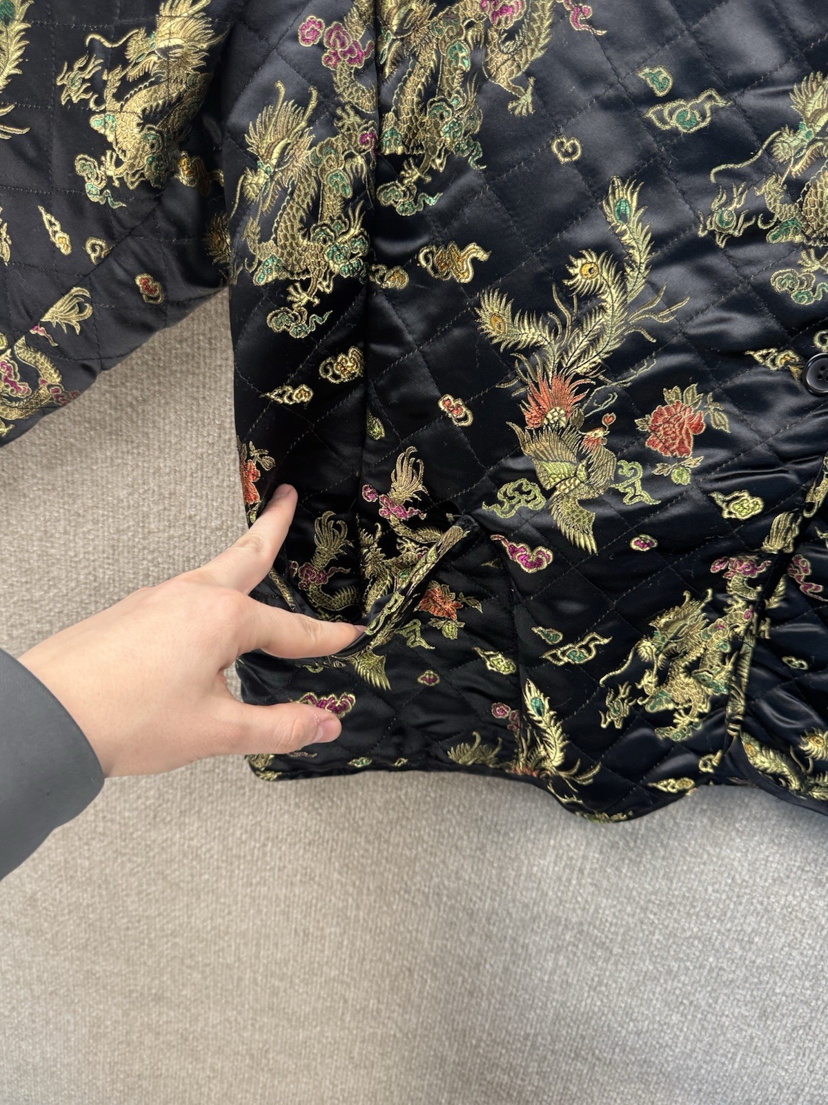 Vintage 90s Uniform John Paul Richard Quilted Dragon Phoenix Jacket Brocade 2X