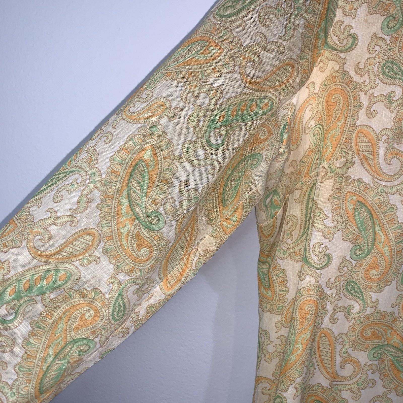 Vintage 70s Avalon Classics Paisley Shirt Dress Size 14 Orange Green Midi
