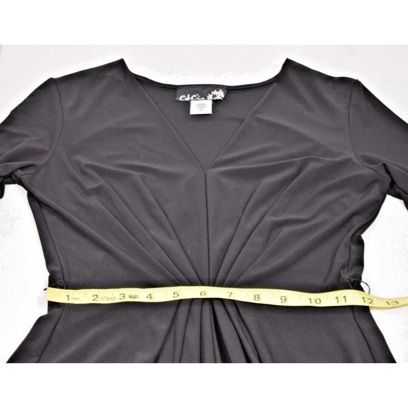 Vintage Dress CSC Studio Size XS 90s Black V-Neck Belted Below Knee Made USA
