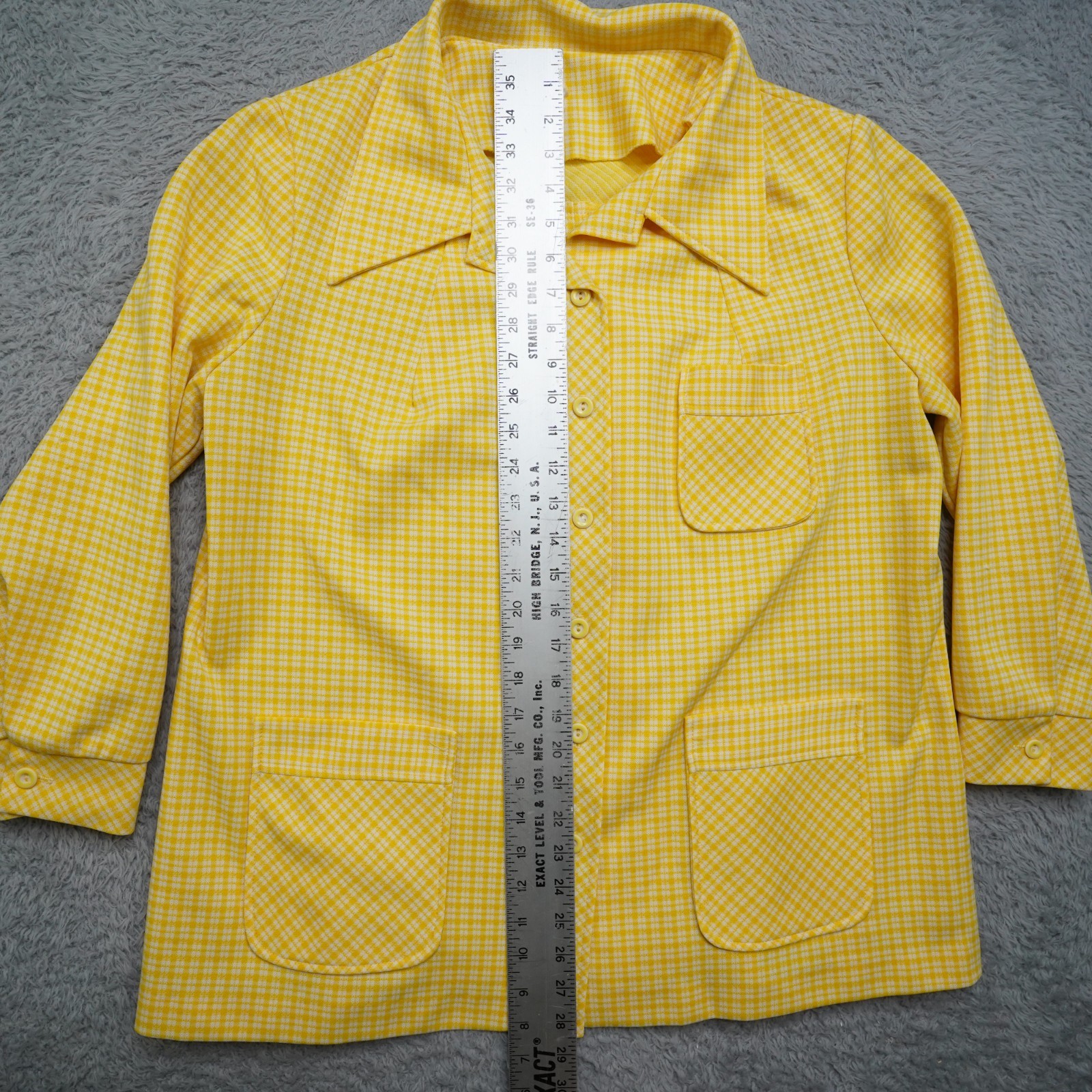 Vintage 60s Blouse Womens L Yellow Button Shirt Long Sleeve Marty Gutmacher