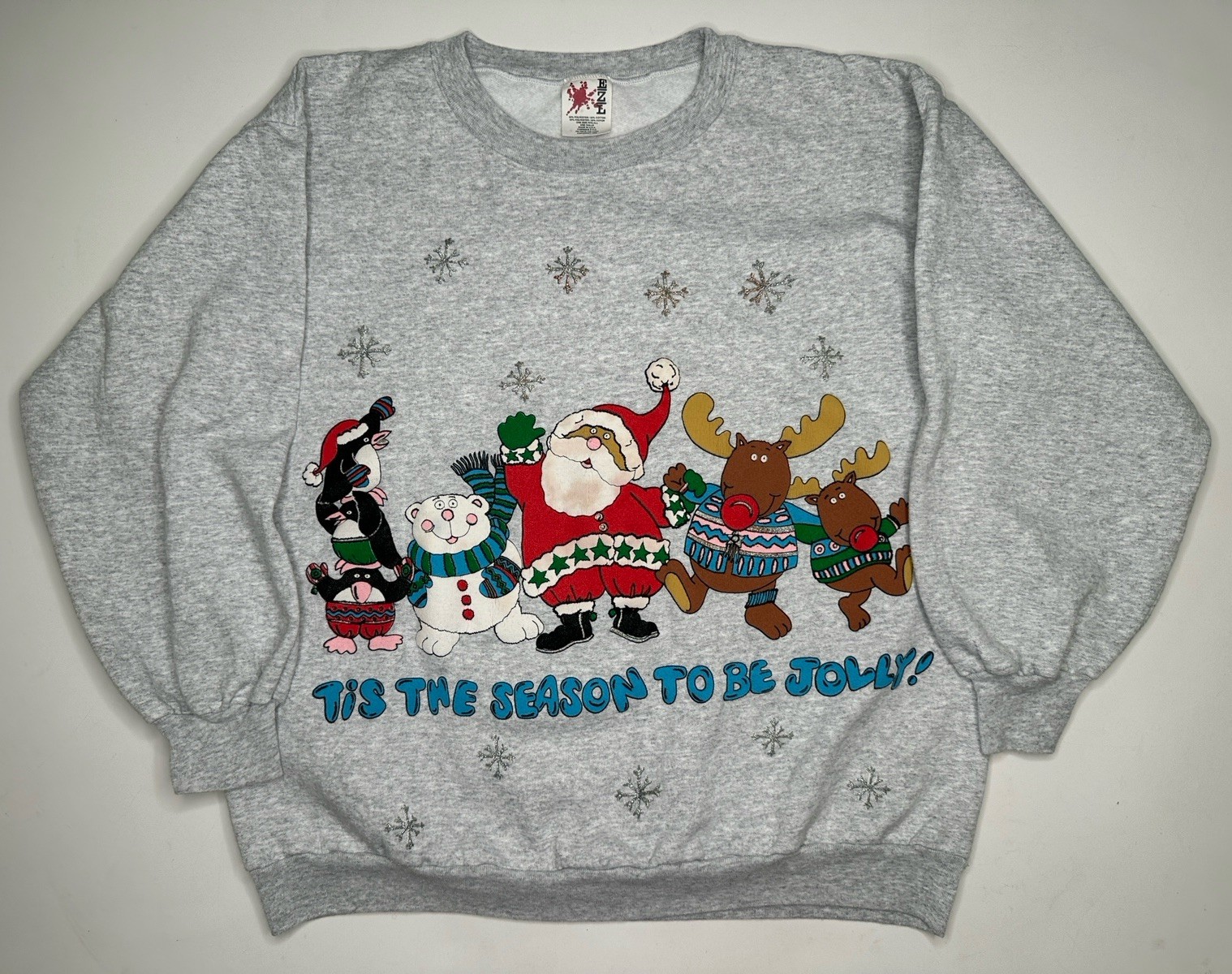 Vintage EZL Tis The Season Christmas Puff AOP Crew Sweatshirt 90’s – XL