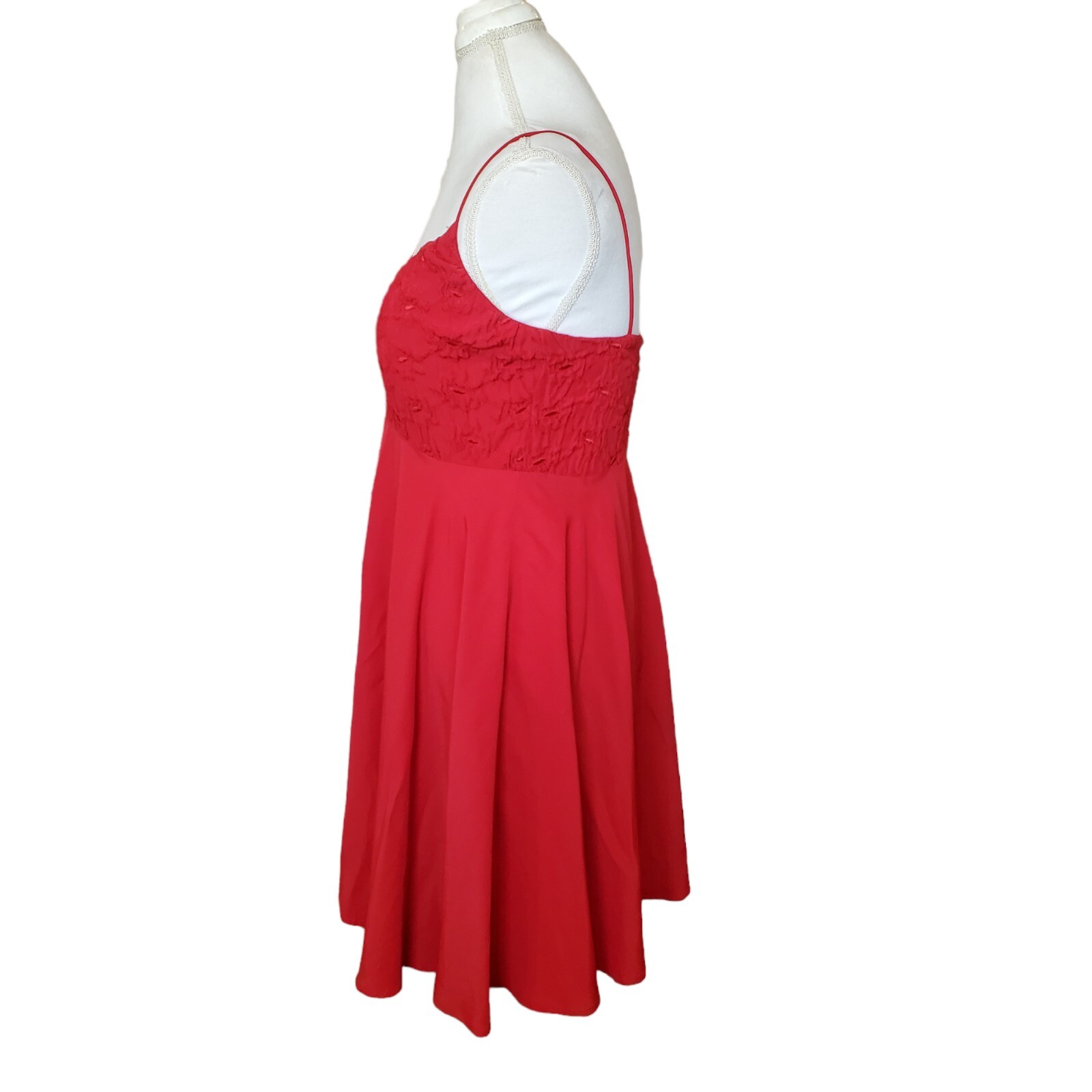Vintage 90s Red Smocked Babydoll Mini Dress Spaghetti Strap Medium 8 10