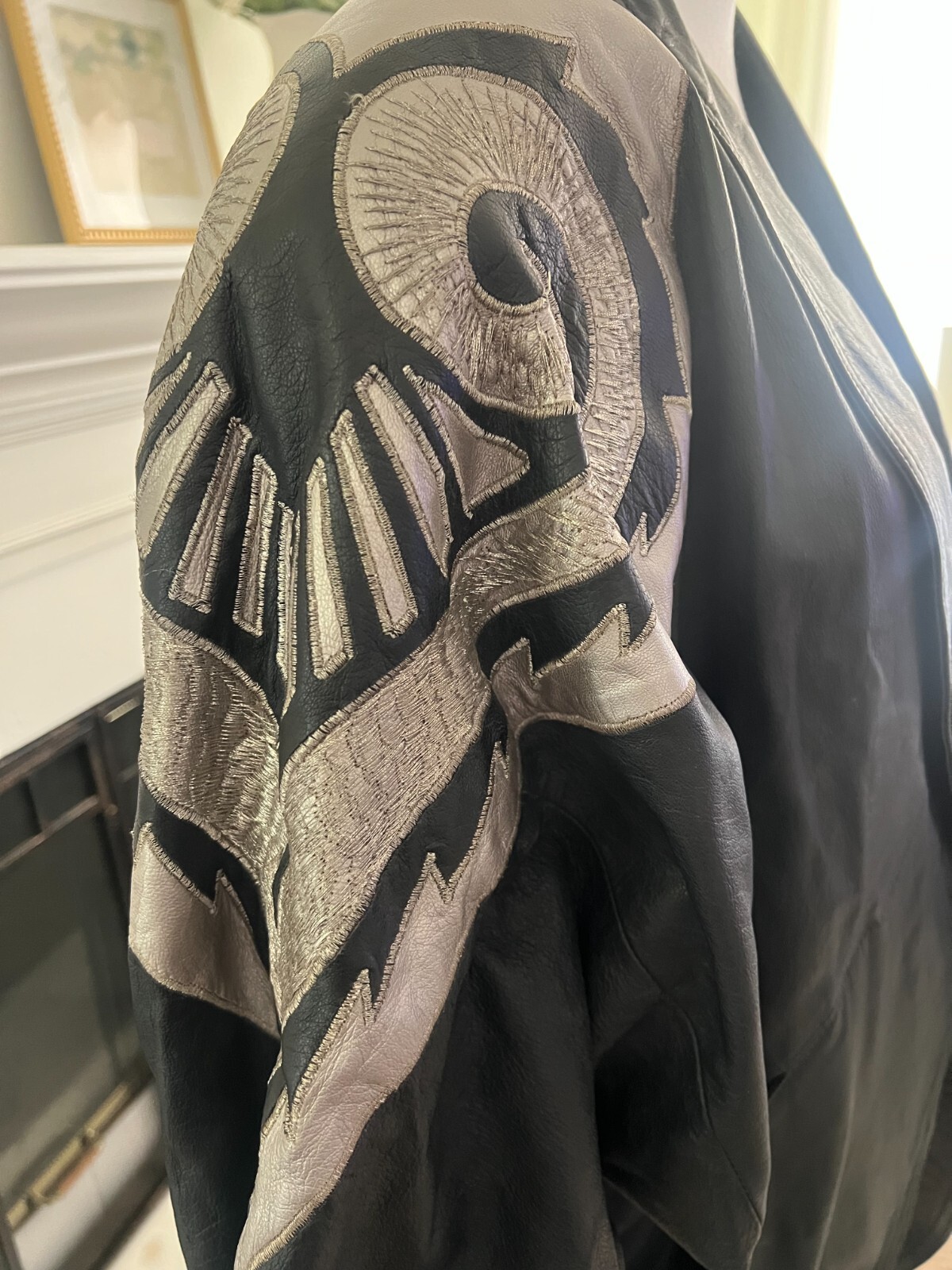 Vintage 80s Suzelle Leather Dolman Batwing Slouch Cocoon Coat Jacket Black Sz M