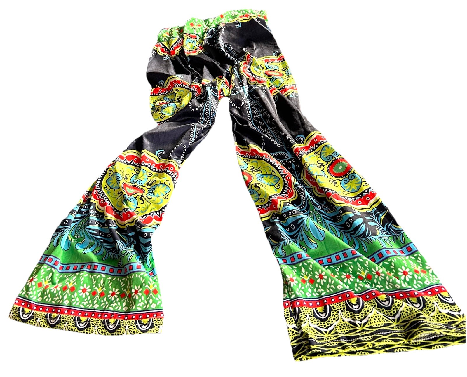 1960s Style Palazzo Pants Psychedelic High Waist Flare Stretch Poly Hippie L