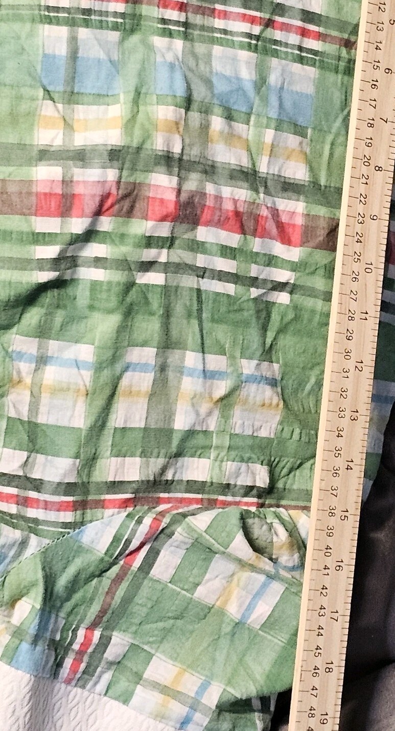 VTG Sears Fashions Shortsleeve Blouse Plaid Pastel Green Collared Cotton 70s 14
