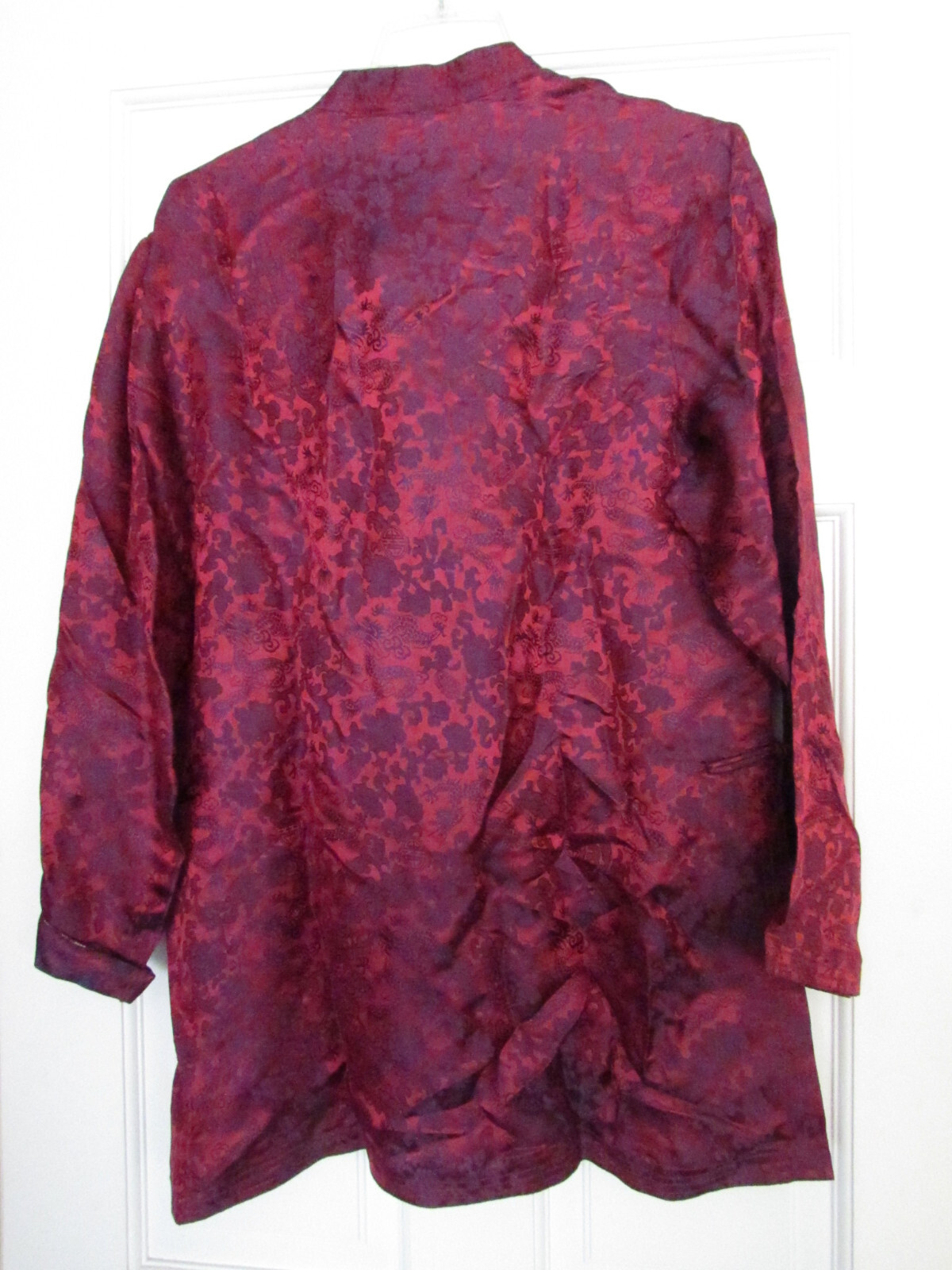 Vintage JADE Kimono Style (#97441) Red Long Sleeve Silk Blouse Top Large (WC-21)