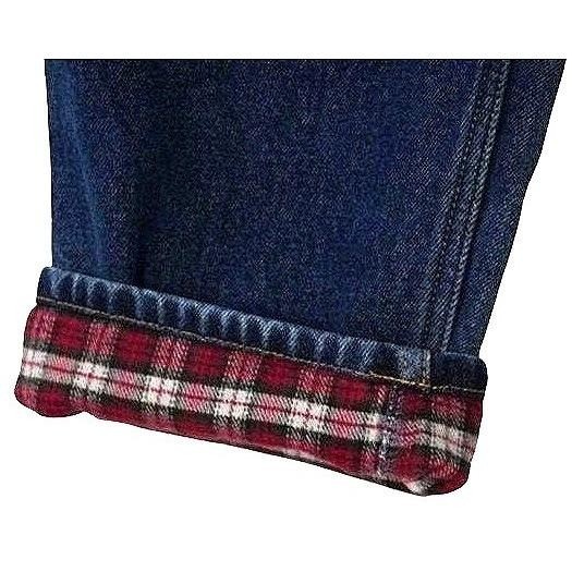 Vintage Eddie Bauer Flannel Lined Jeans Women 12 Petite Blue Plaid High Rise Mom