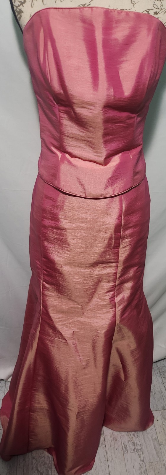 Y2K Raylia Designs Strapless Corset Gown Sz 14 Rose Pink Iridescent Taffeta Prom
