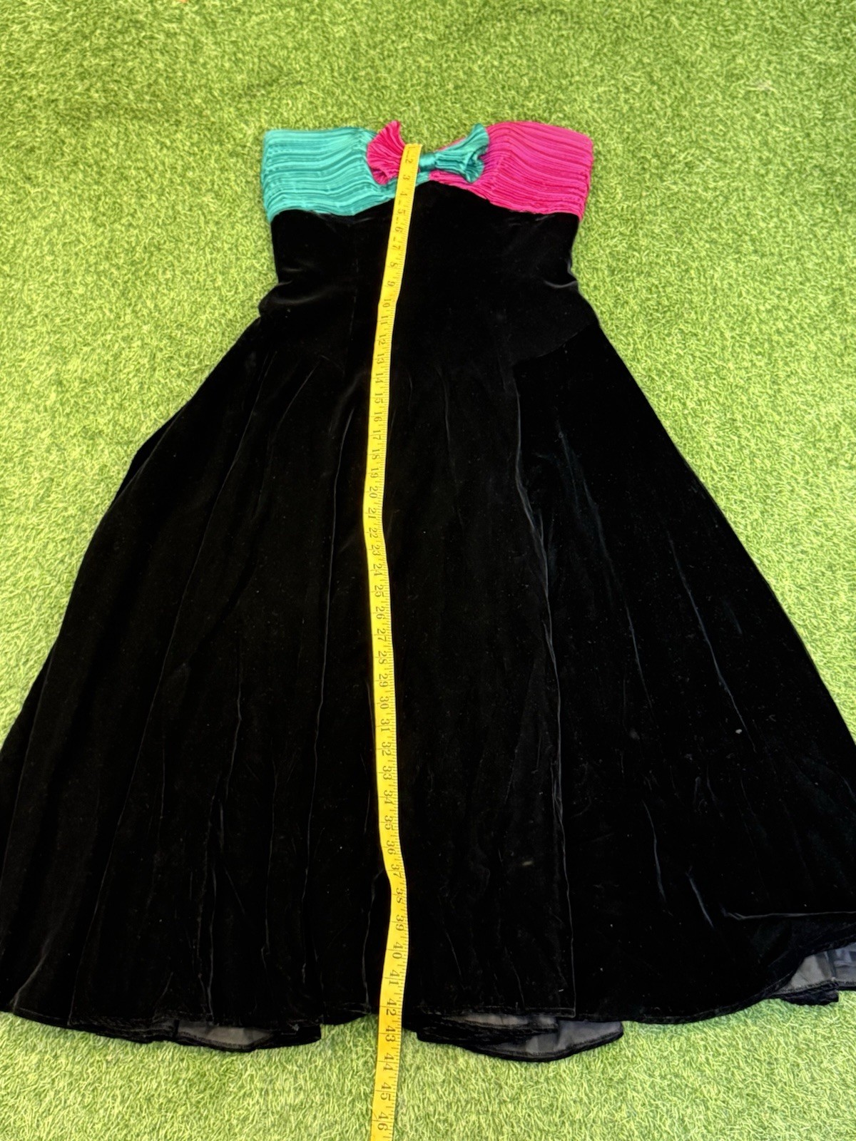 Vintage Morton Myles Dress 10 Black Pink Green Velvet Party Formal Ball Gown USA