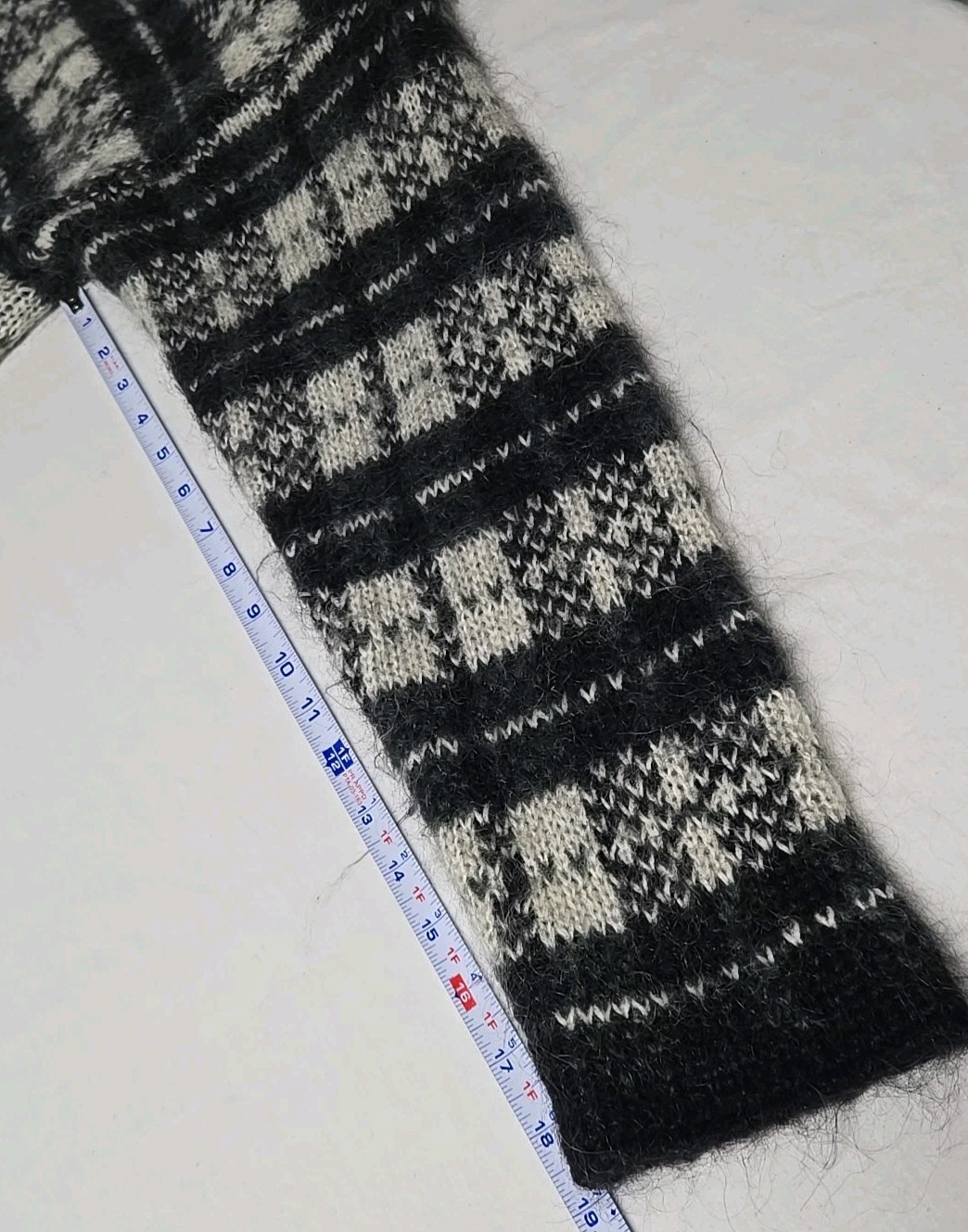 Vintage Boundary Waters Mohair Black White Striped Houndstooth Buttons Sweater